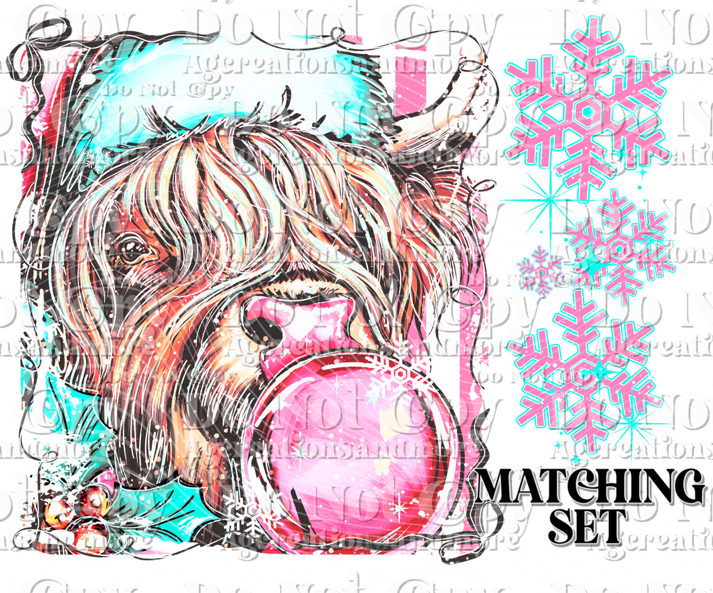 Christmas Highland cow stripe set Digital Download PNG
