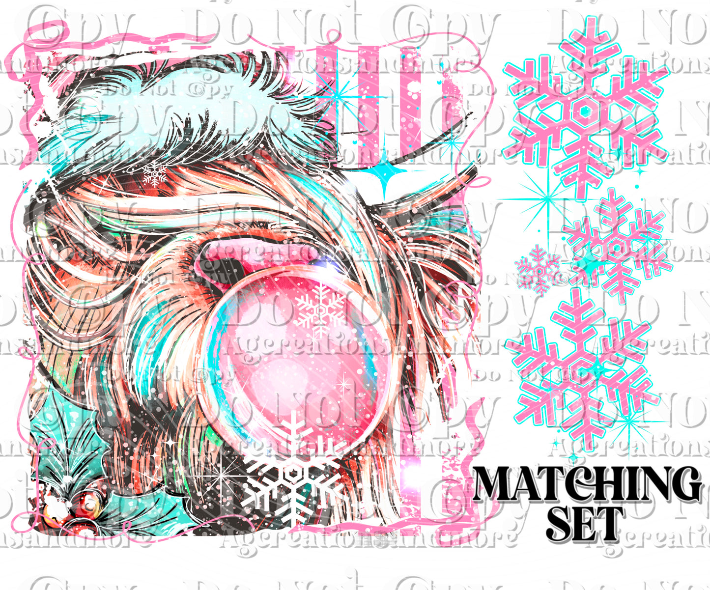 Christmas Highland cow stripe set Digital Download PNG