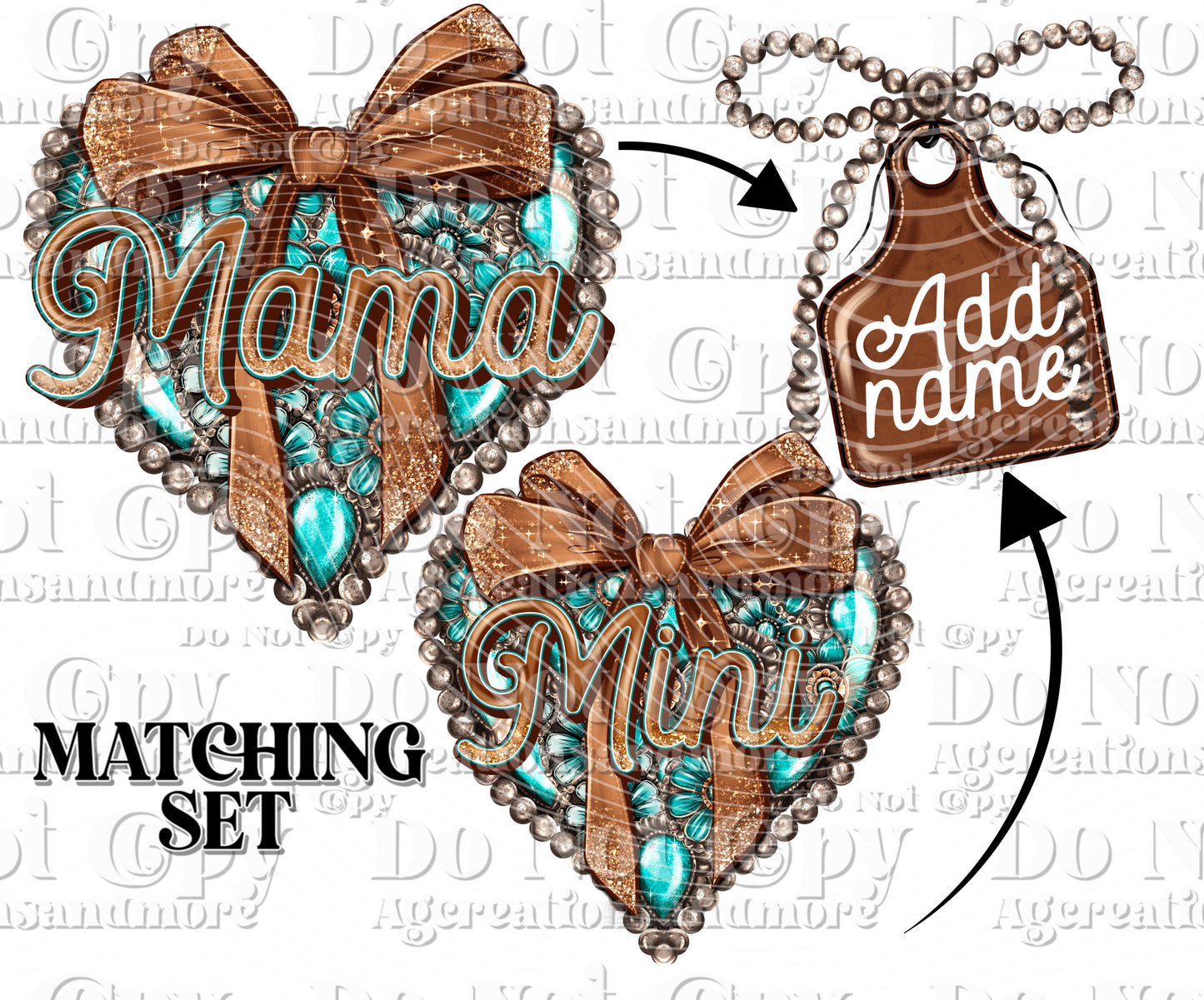 Mama & Mini Teal Conchos Set Digital Download PNG (Font is AUTOGUARD)