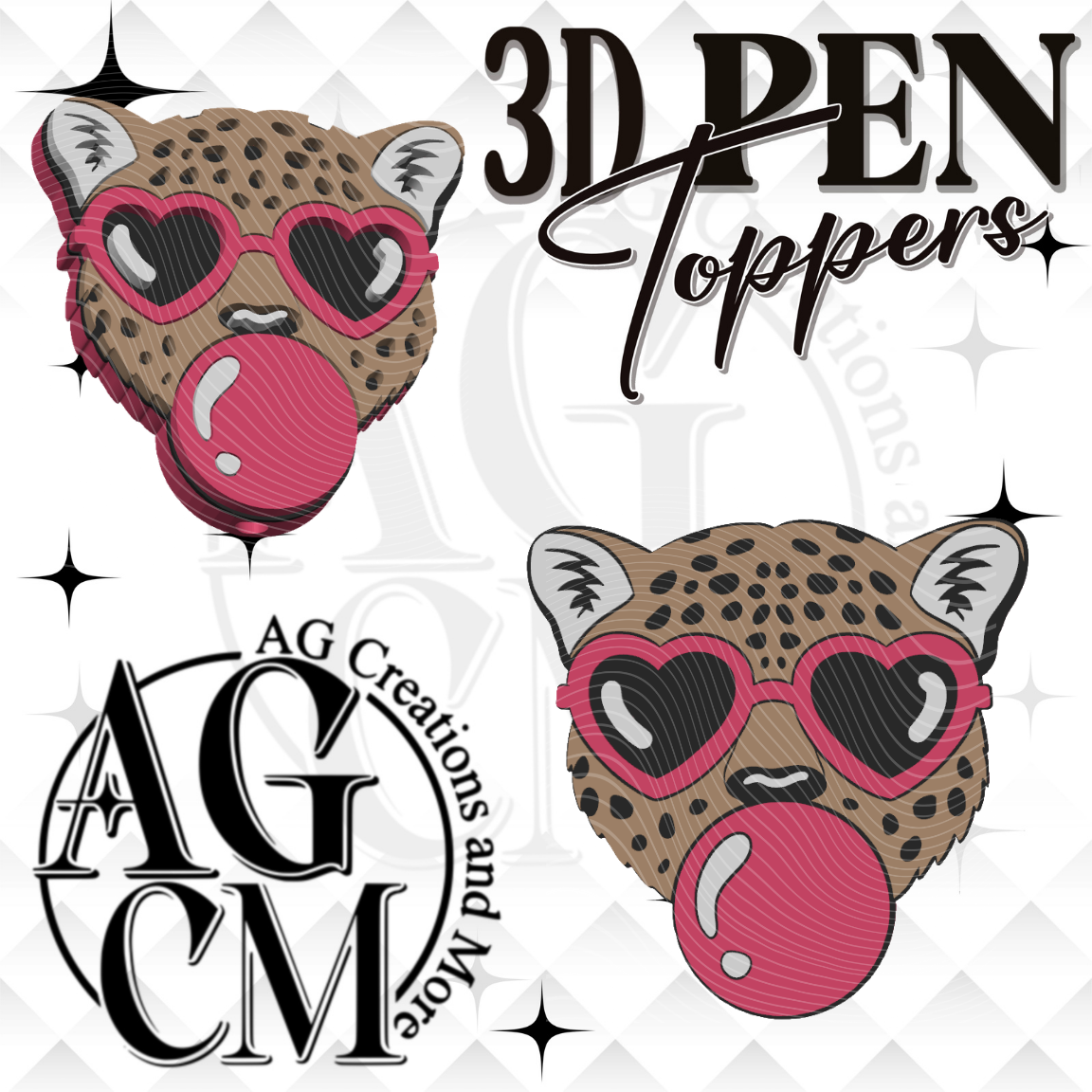 Cheetah Bubble Gum Pen Toppers 3MF File