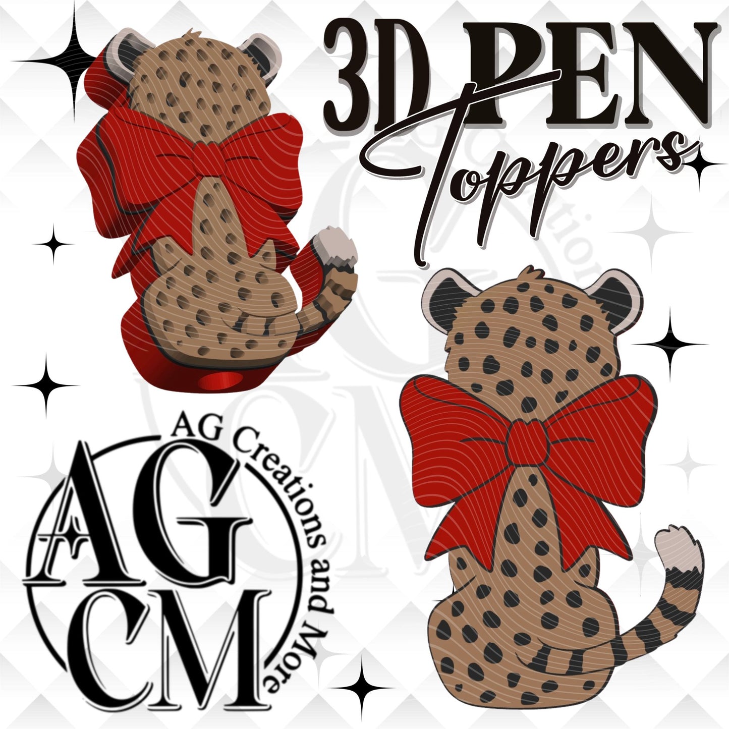 Cheetah Red Bow Pen Toppers 3MF File