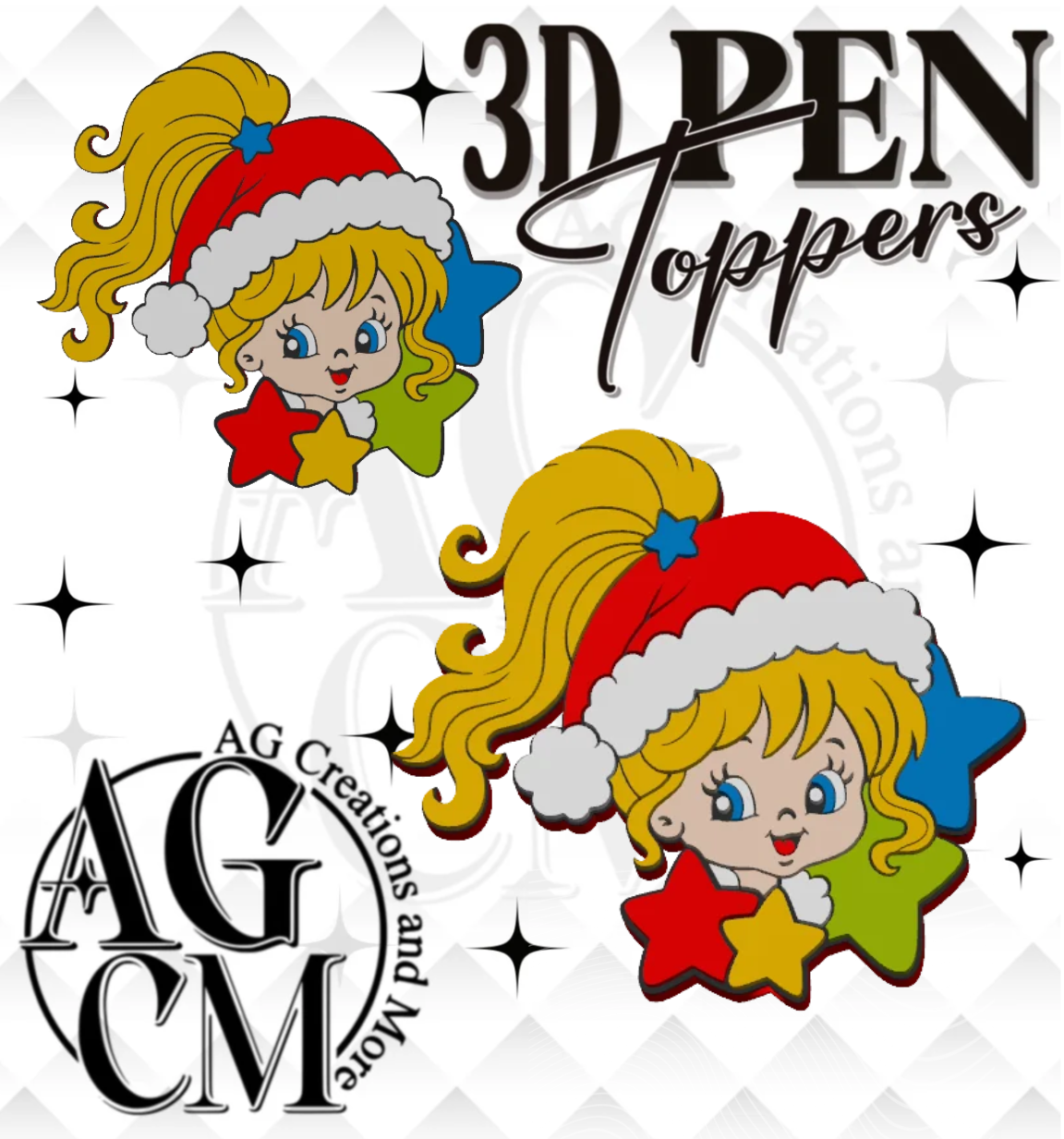 Rainbow Girl Christmas 3D Pen Toppers (wholesale)