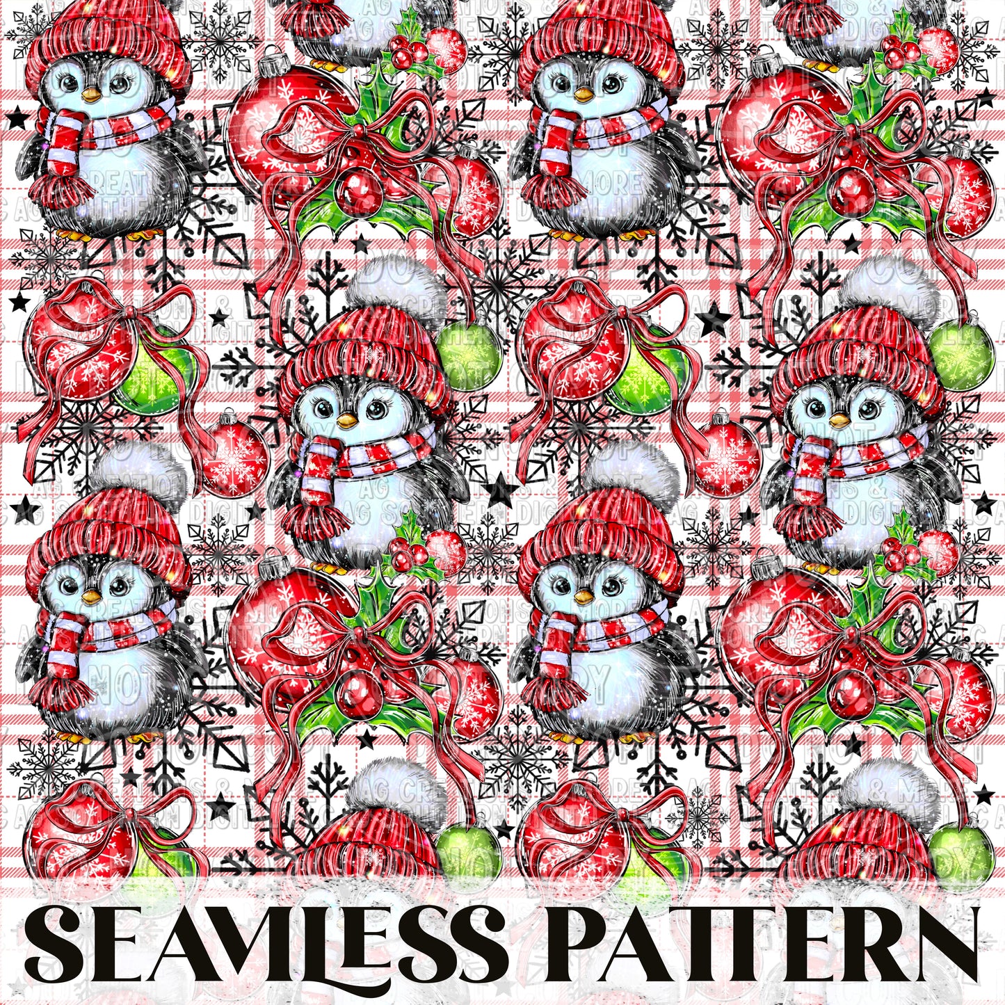 Penguin Seamless Pattern PNG