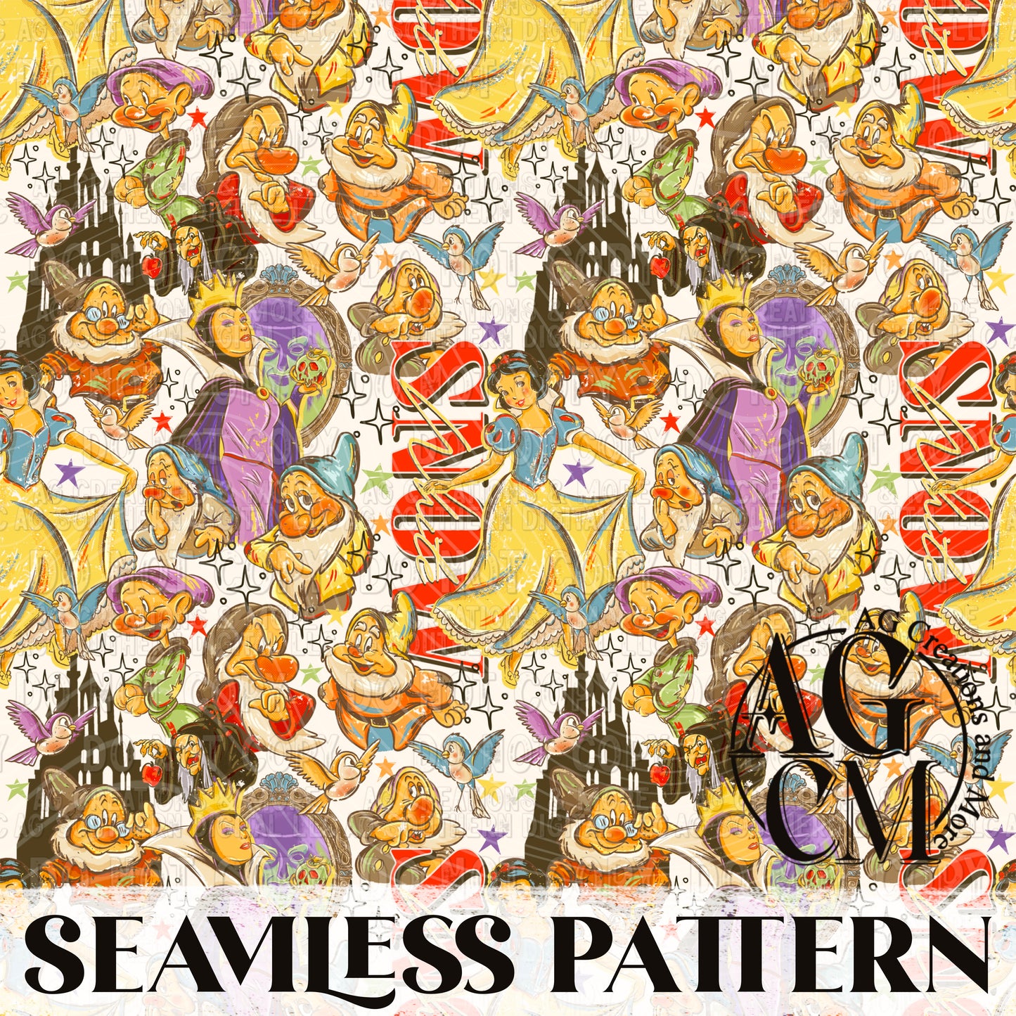 1937 Princess Seamless Pattern PNG