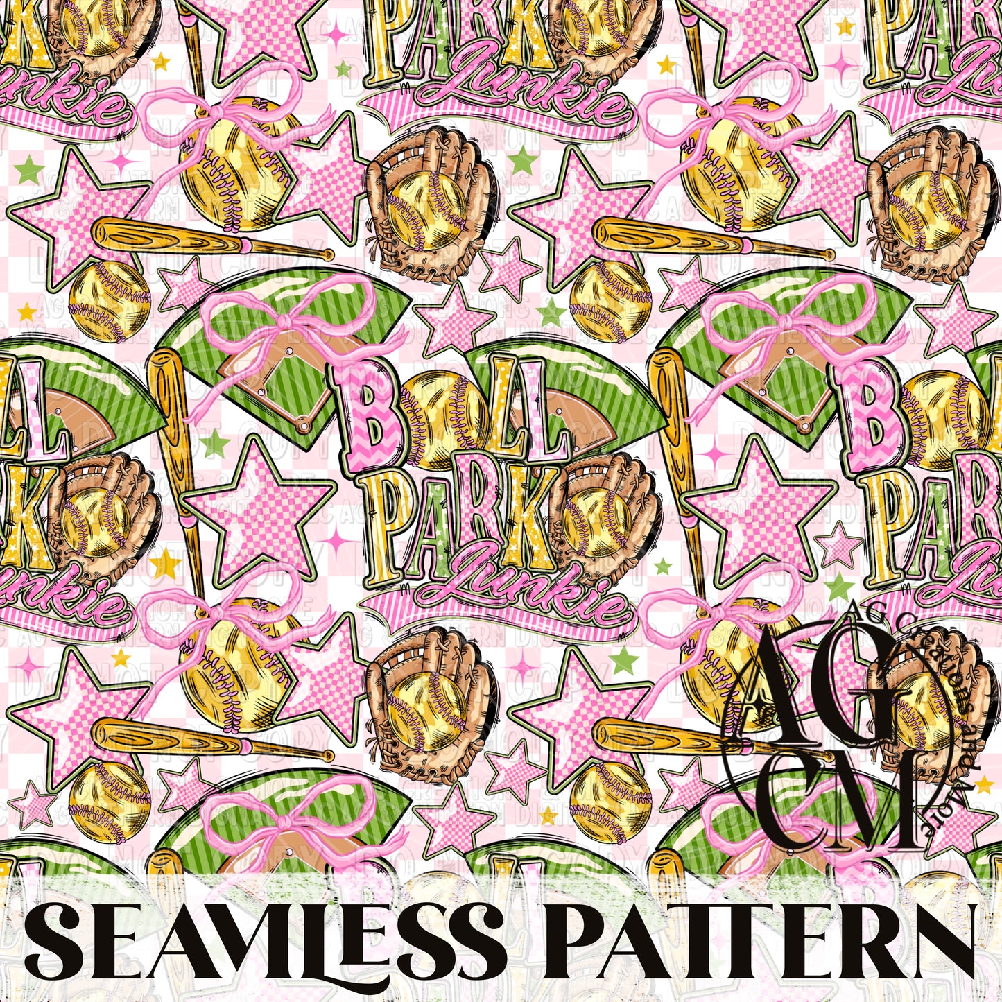 Softball Ball park junkie Seamless Pattern PNG