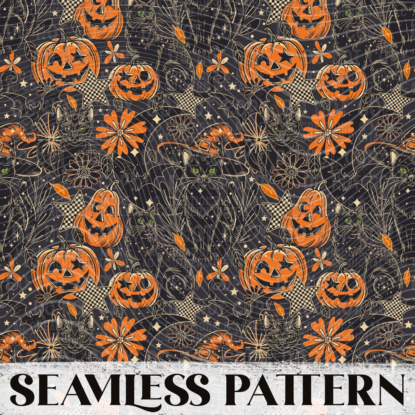 Black Cat Black Seamless Pattern PNG