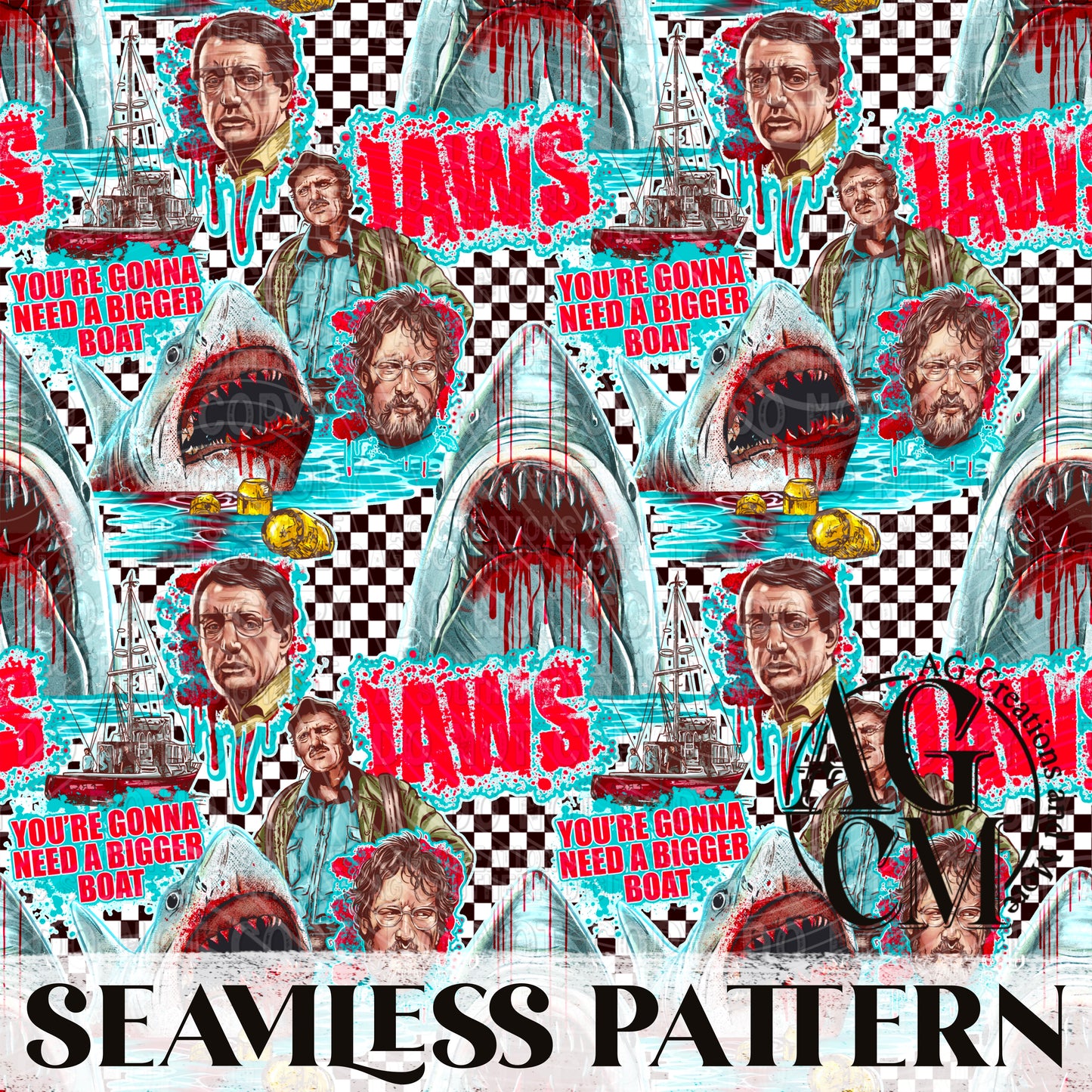 1975 Shark Seamless Pattern PNG