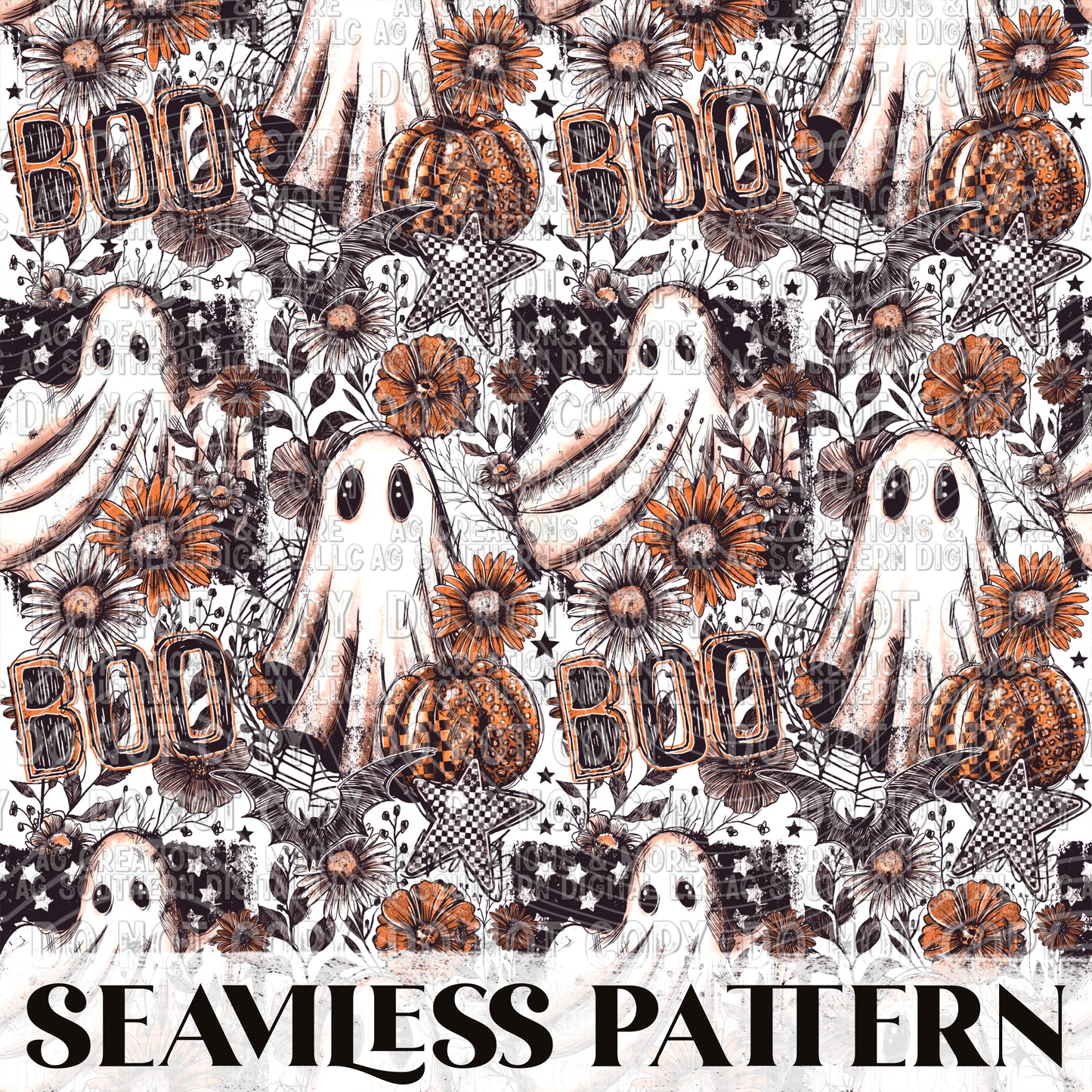 Boo Floral White Seamless Pattern PNG