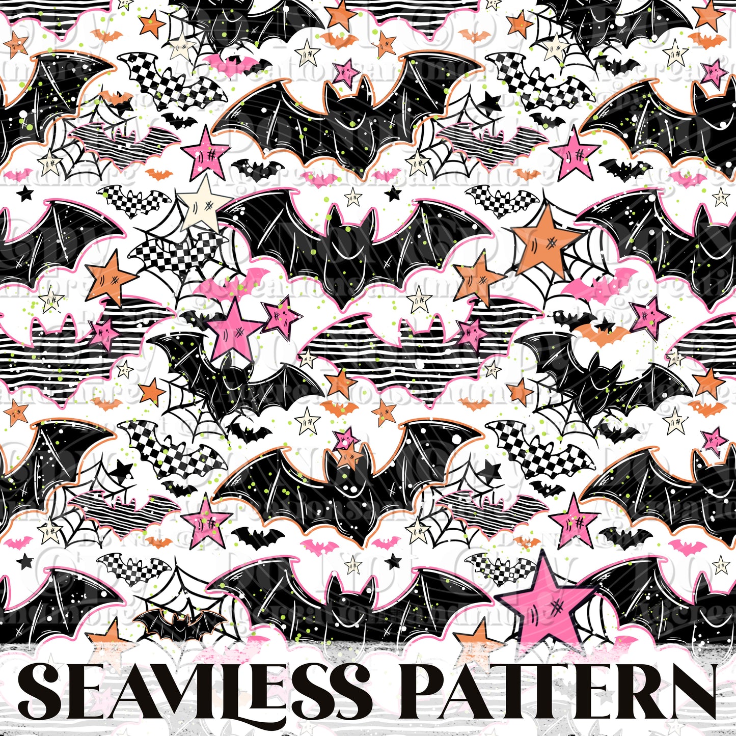 Freaking Bats White Seamless Pattern PNG