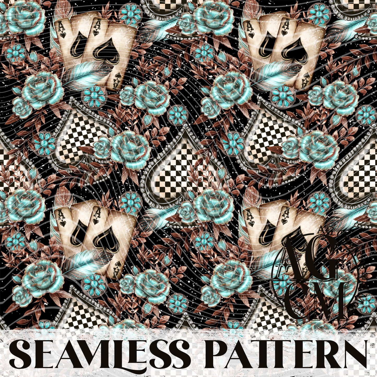 Checkered Spades Seamless Pattern PNG