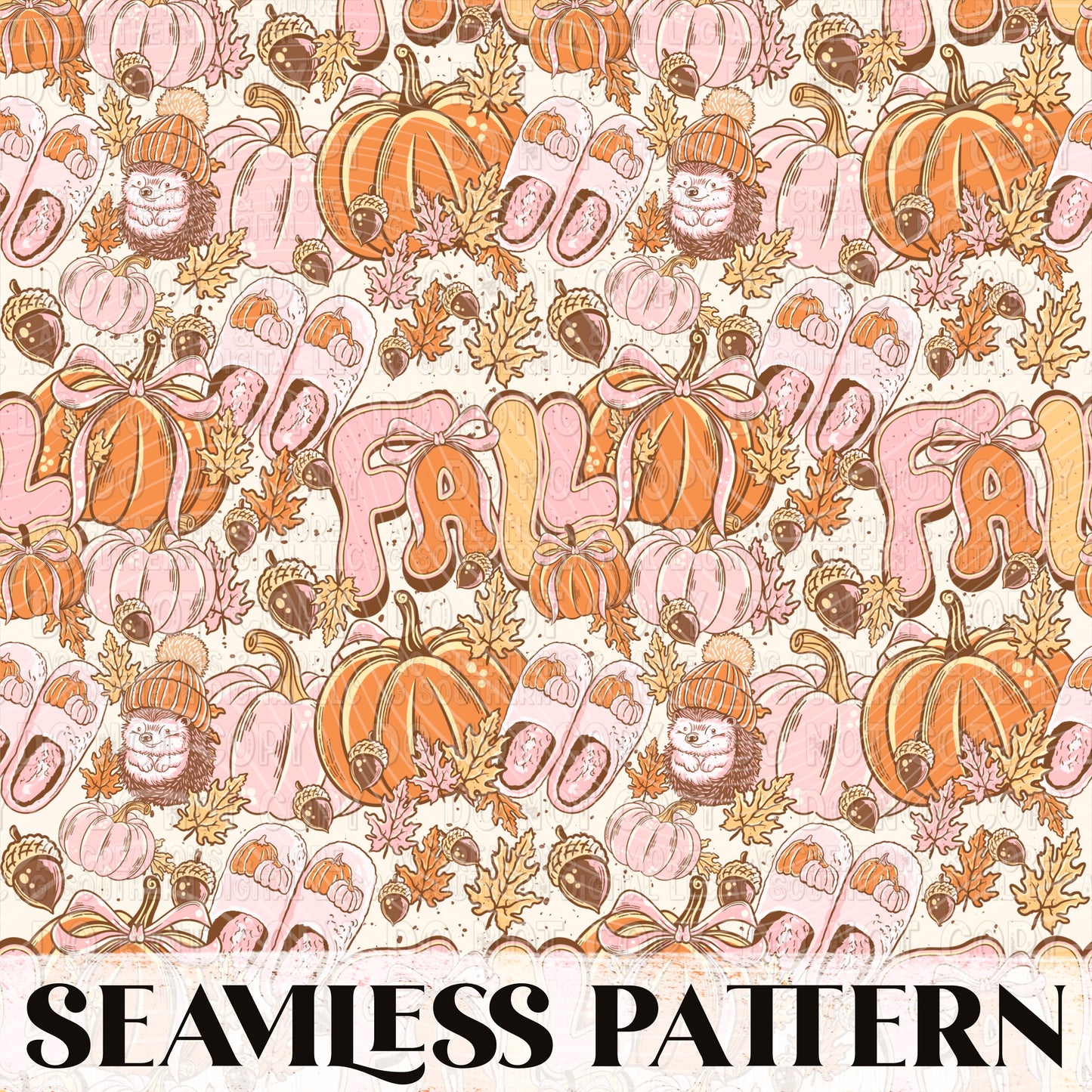 Cozy Fall Hedgehog Seamless Pattern PNG