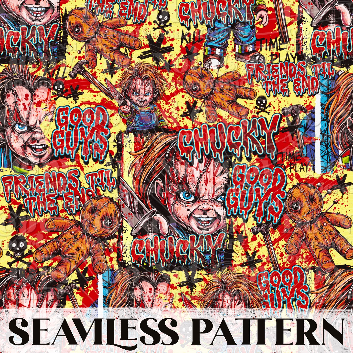Creepy Doll Seamless Pattern PNG