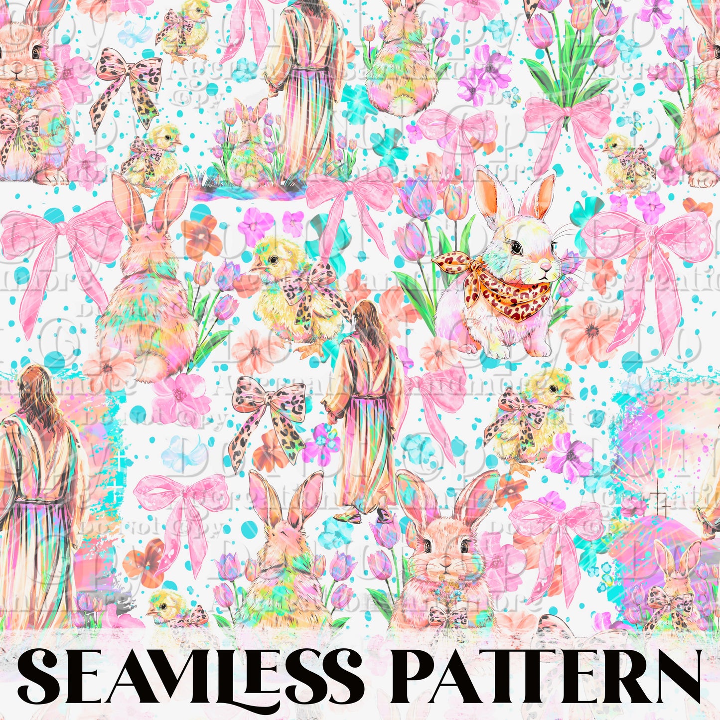 Jesus and Bunny Seamless Pattern PNG