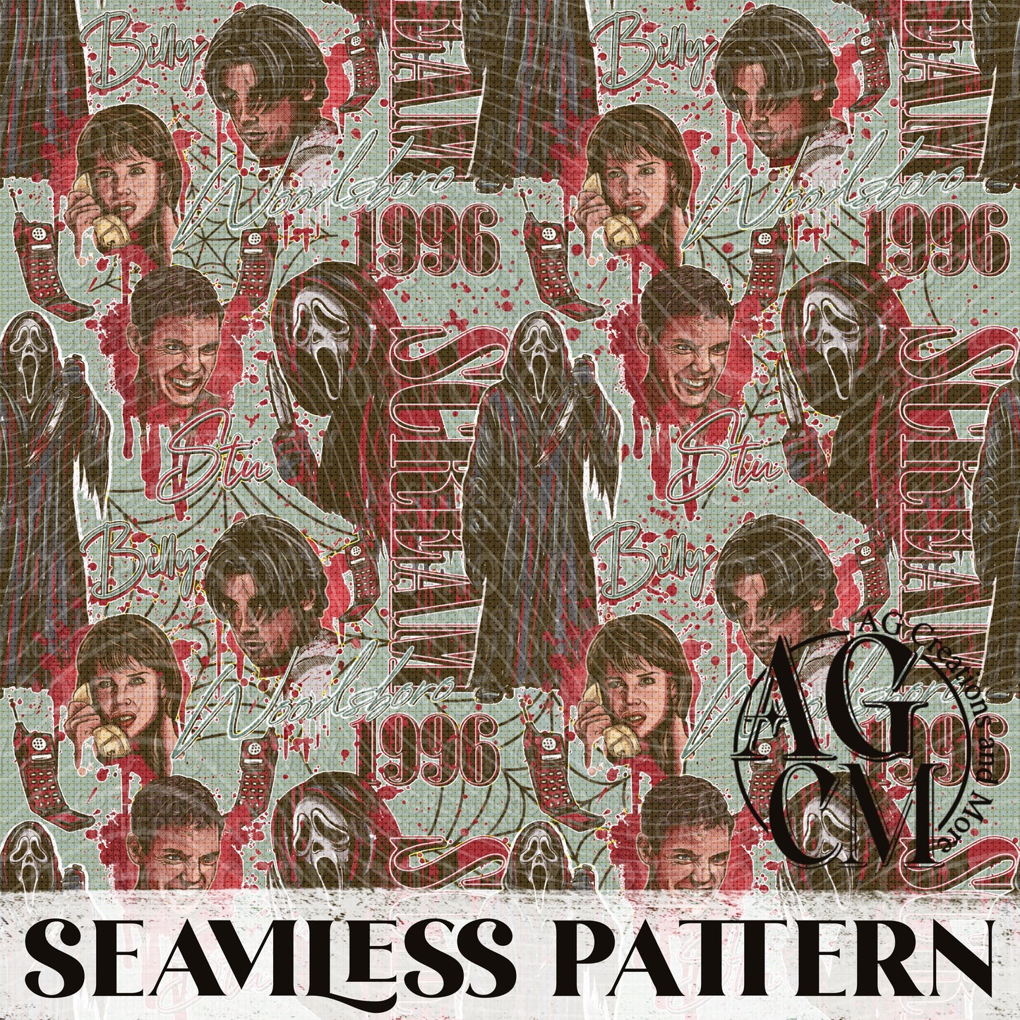 Vintage Horror Seamless Pattern PNG