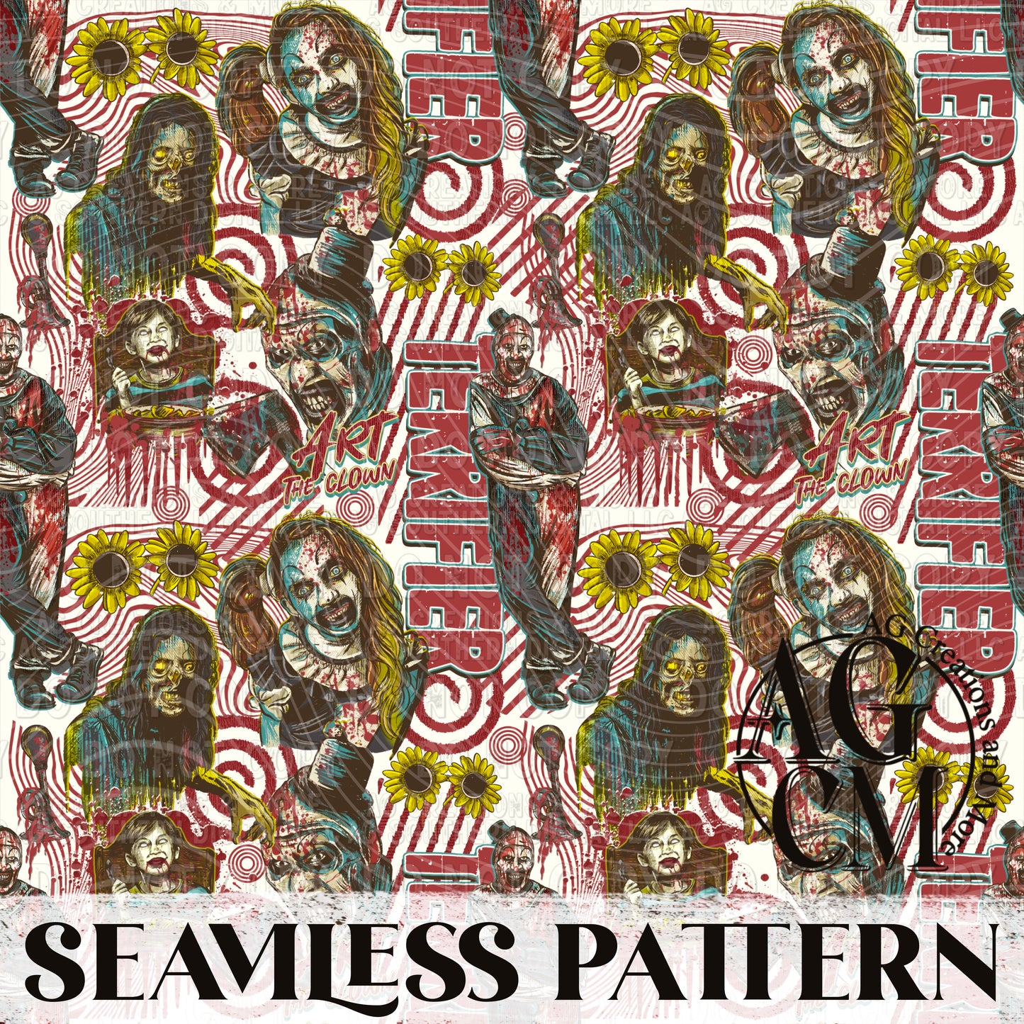 Art Vintage Horror Seamless Pattern PNG