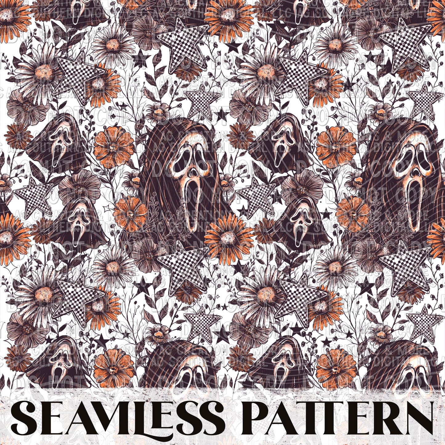 Ghost Fce white Seamless Pattern PNG