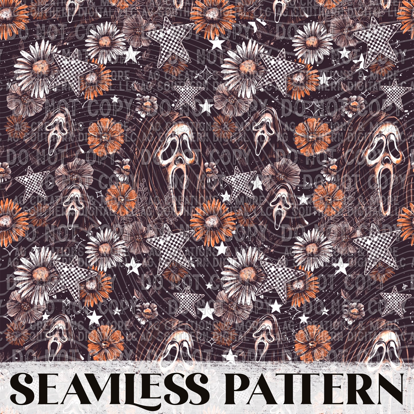 Ghost Fce Black Seamless Pattern PNG