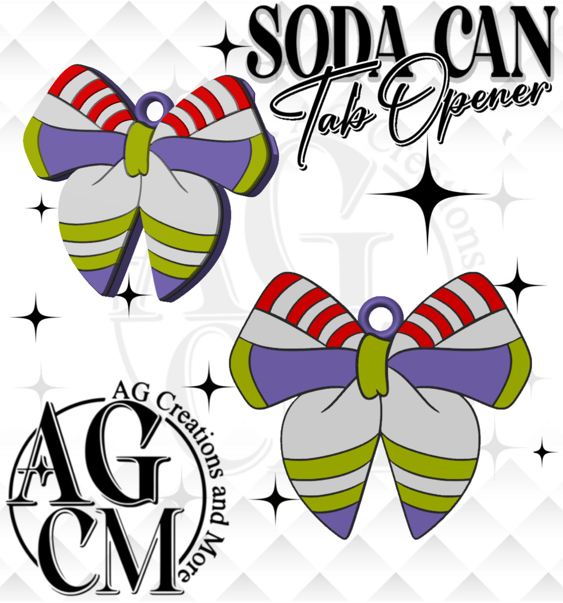 Purple, green stripe Bow Tab Opener STL 3MF File