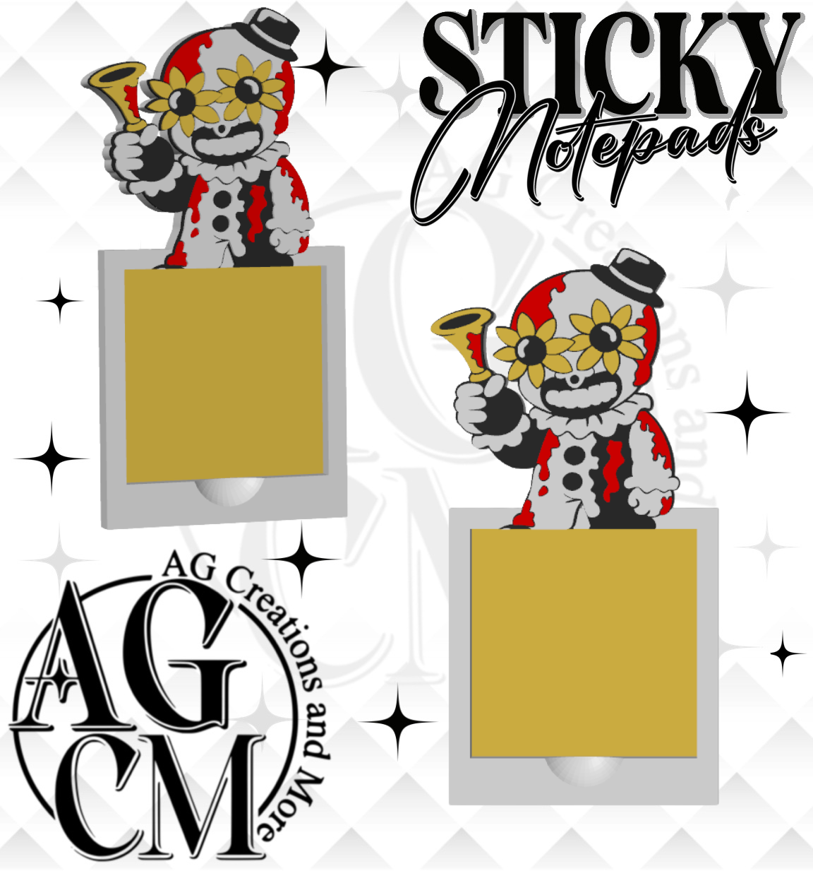 Terrifying Clown 3D Sticky Notepad STL 3MF files