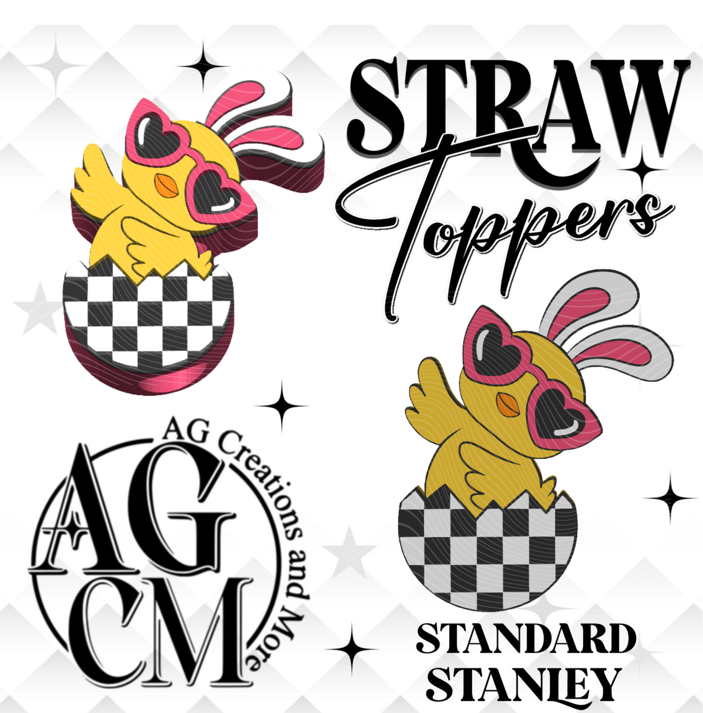Chick Glasses Checker Egg 3D Straw Topper 3MF File