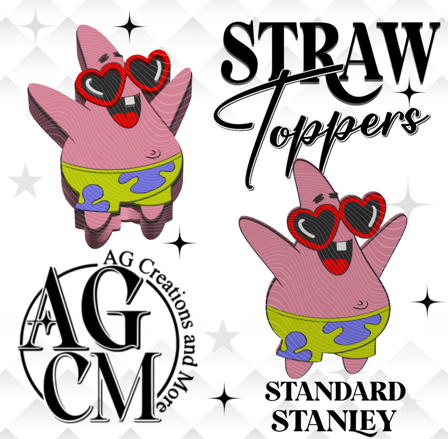 Pink Starfish 3D Straw Topper (wholesale)