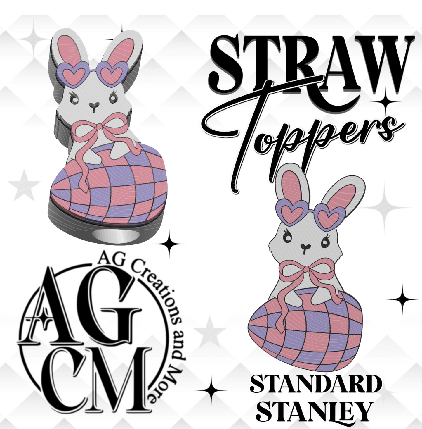 Bunny bow Checker Egg 3D Straw Topper 3MF File