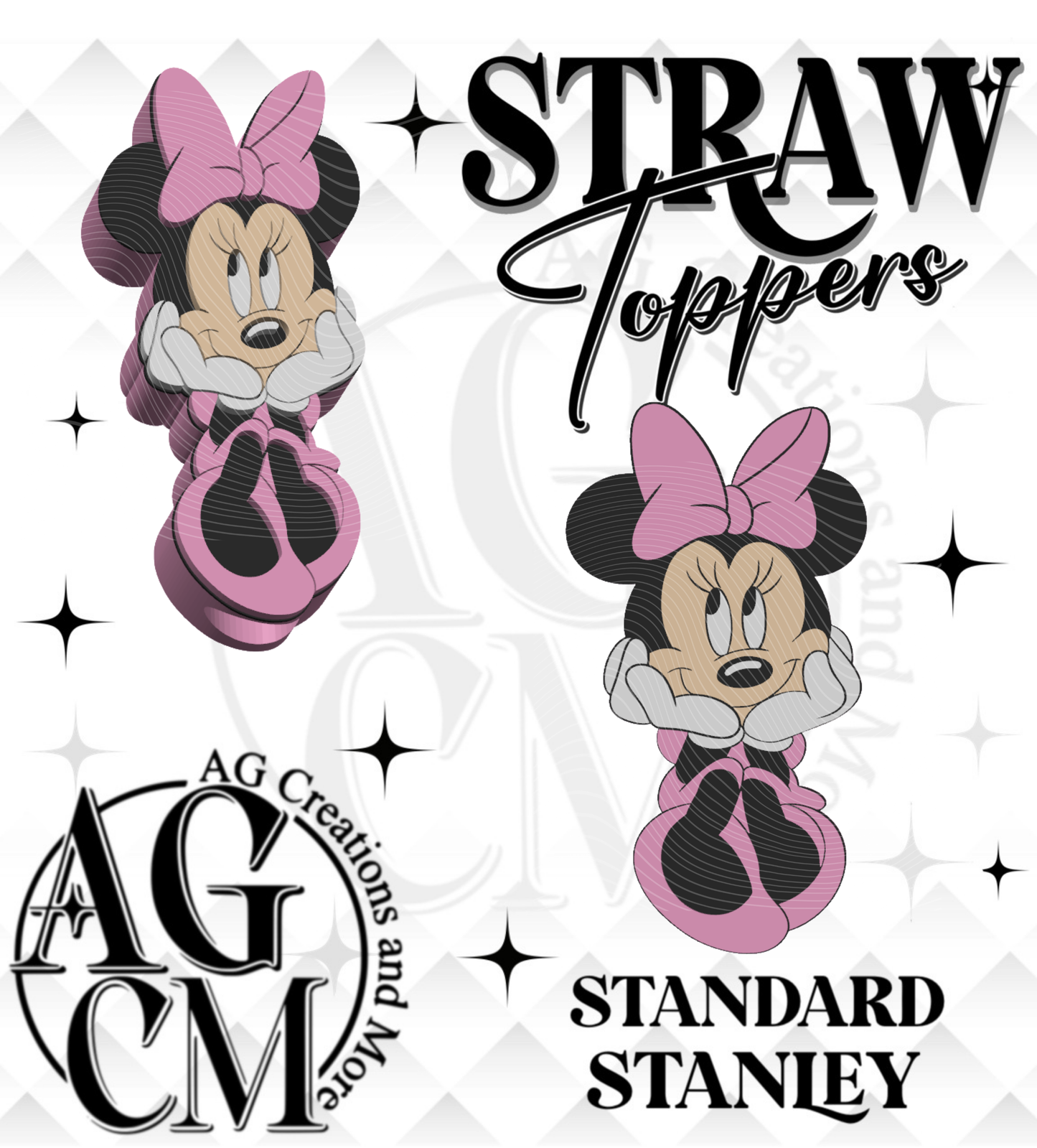 Pink Bow Mouse 3D Straw Topper 3MF File