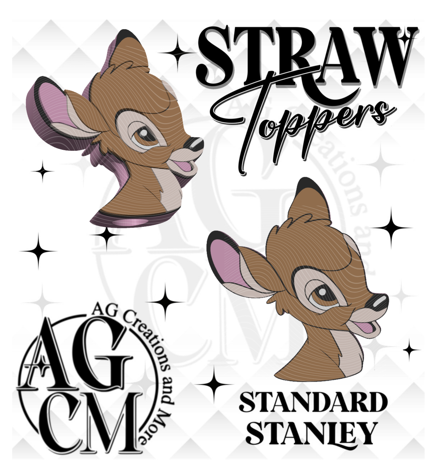Baby Deer 3D Straw Topper 3MF File