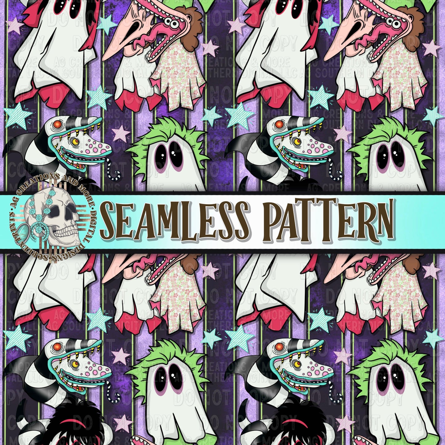 Beetlejuice Ghost Seamless Pattern