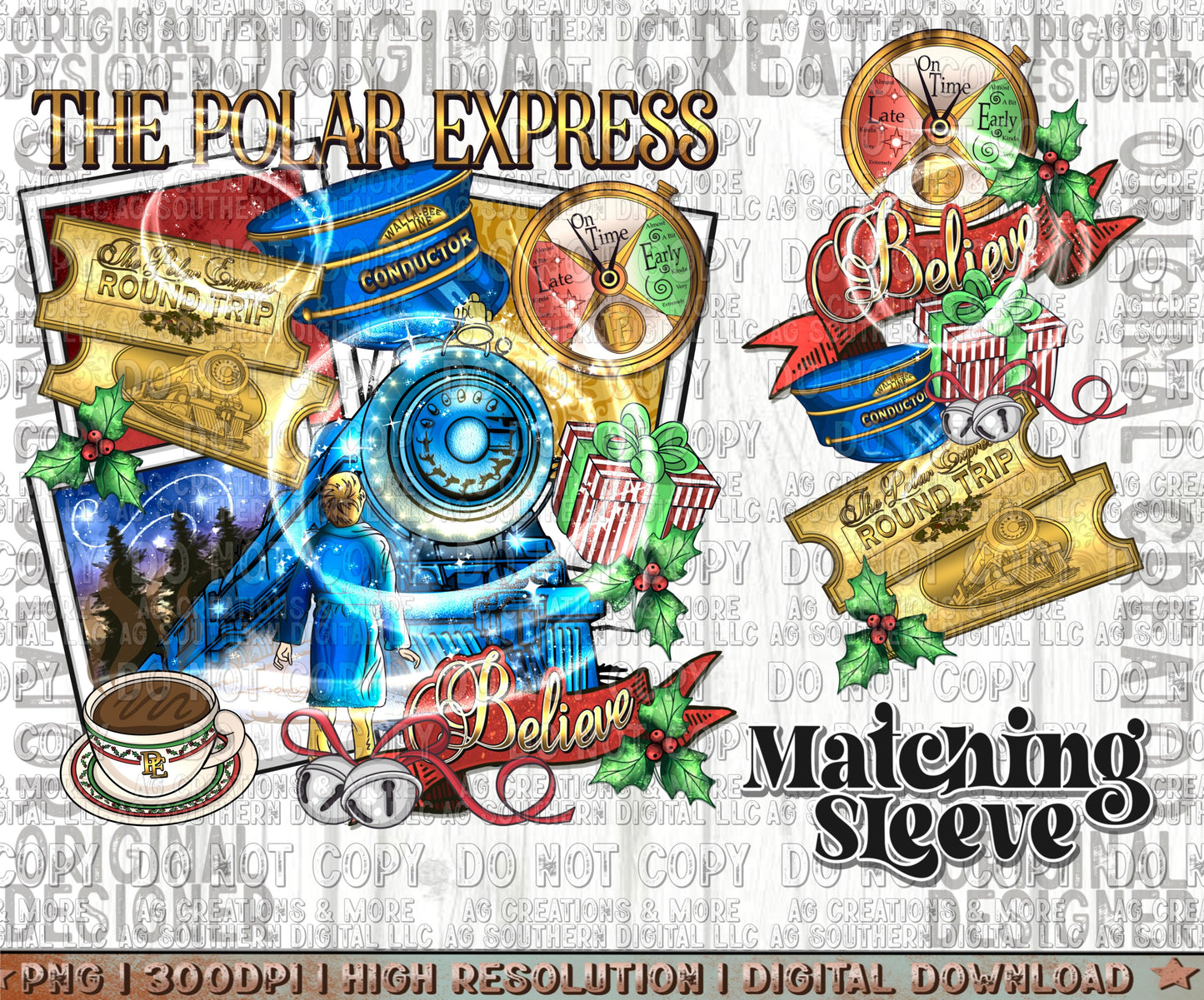 Magical Train Christmas Sleeve set Digital Download PNG