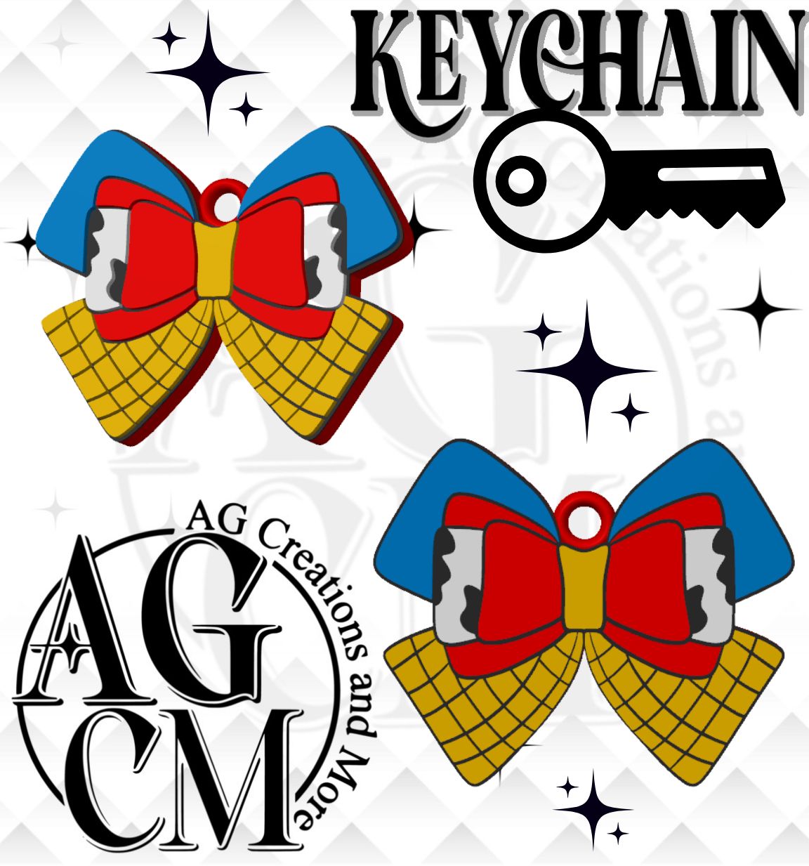 Red Cowhide Bow 3D Keychain STL / 3MF Files
