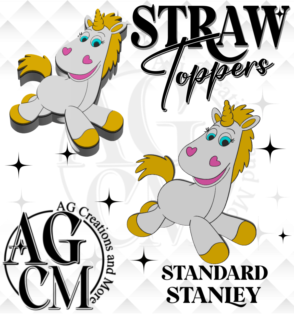 Toy Unicorn 3D Straw Topper 3MF File