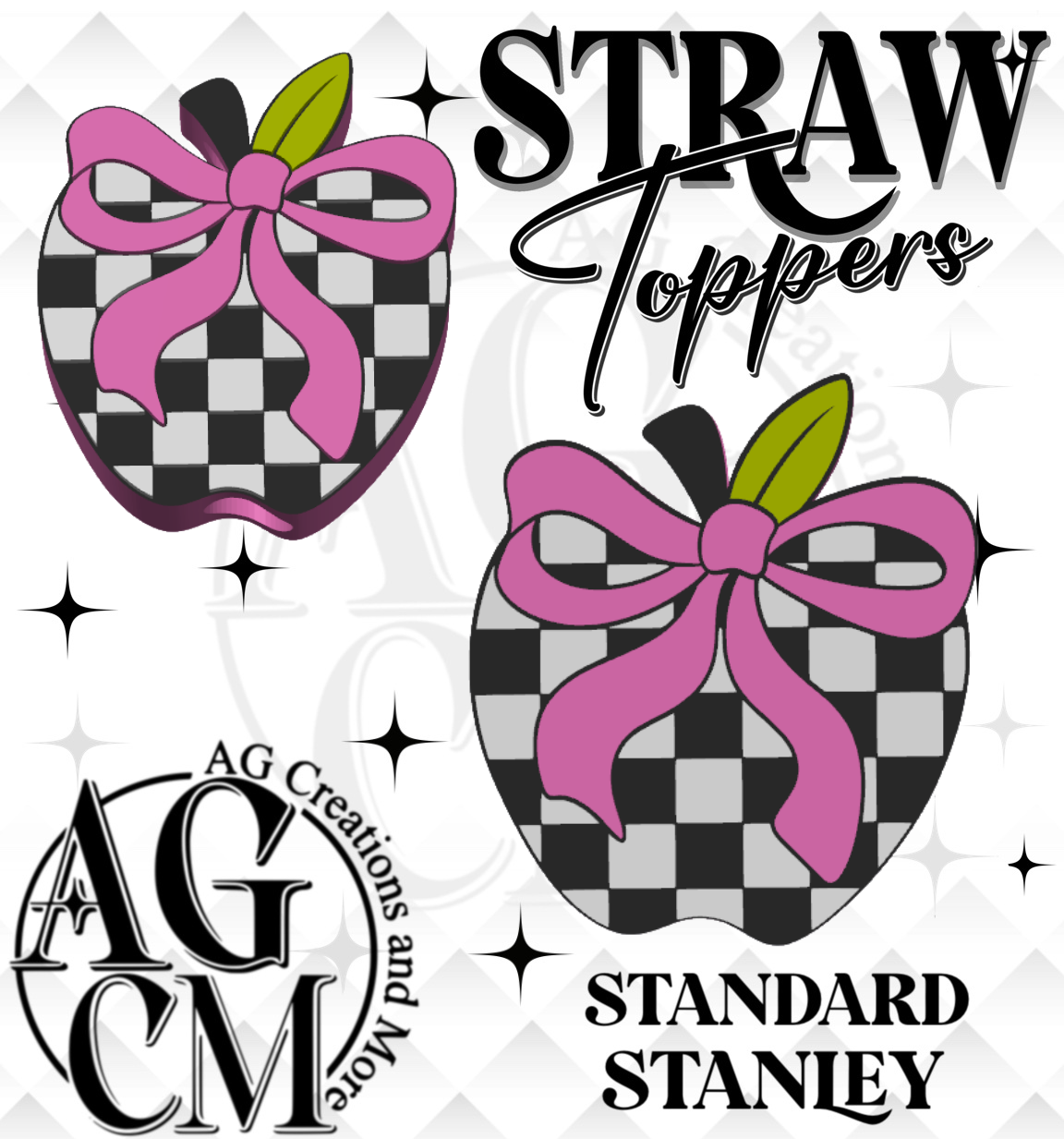Checker Apple 3D Straw Topper 3MF File