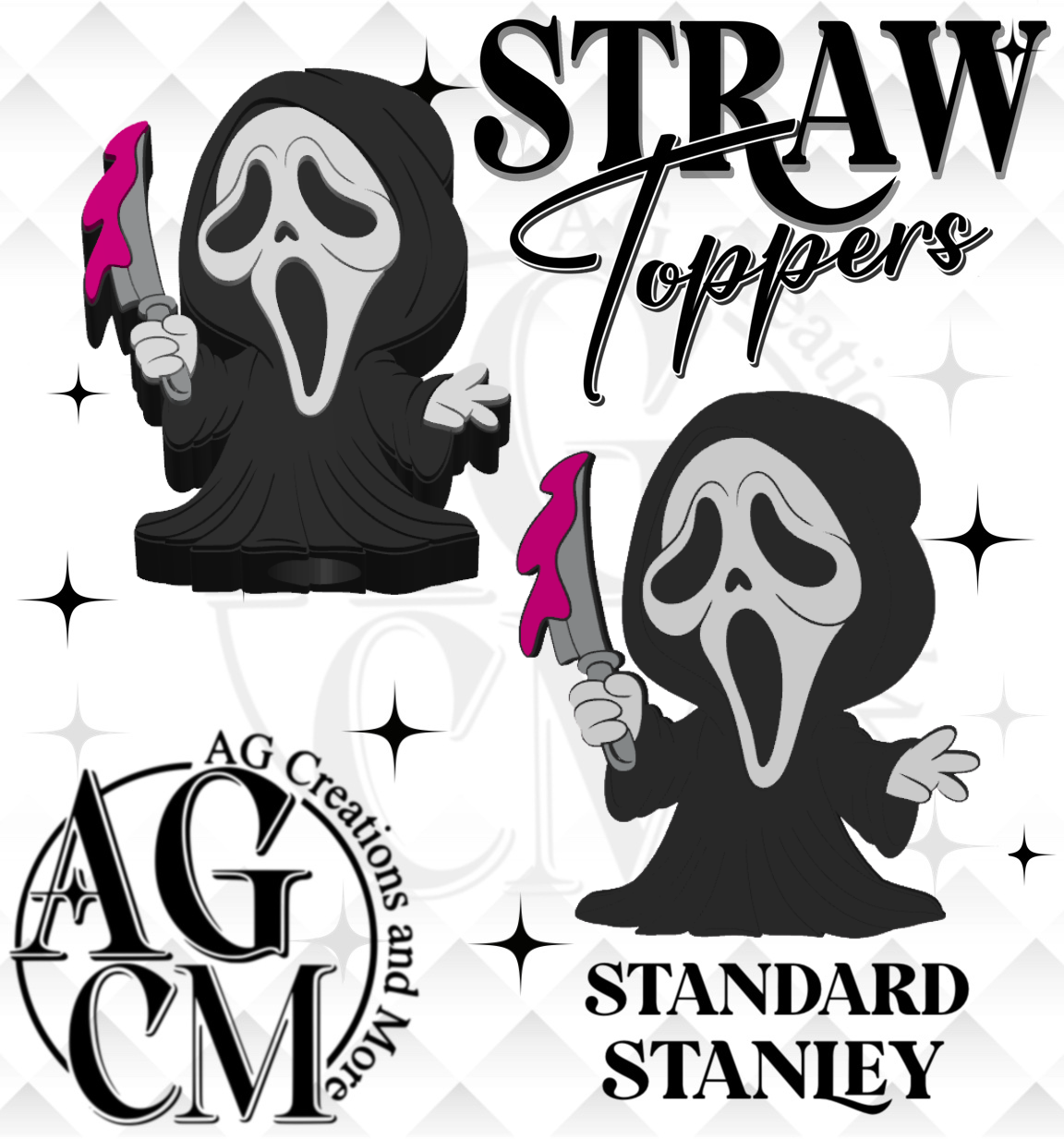 ghost F pink 3D Straw Topper 3MF File