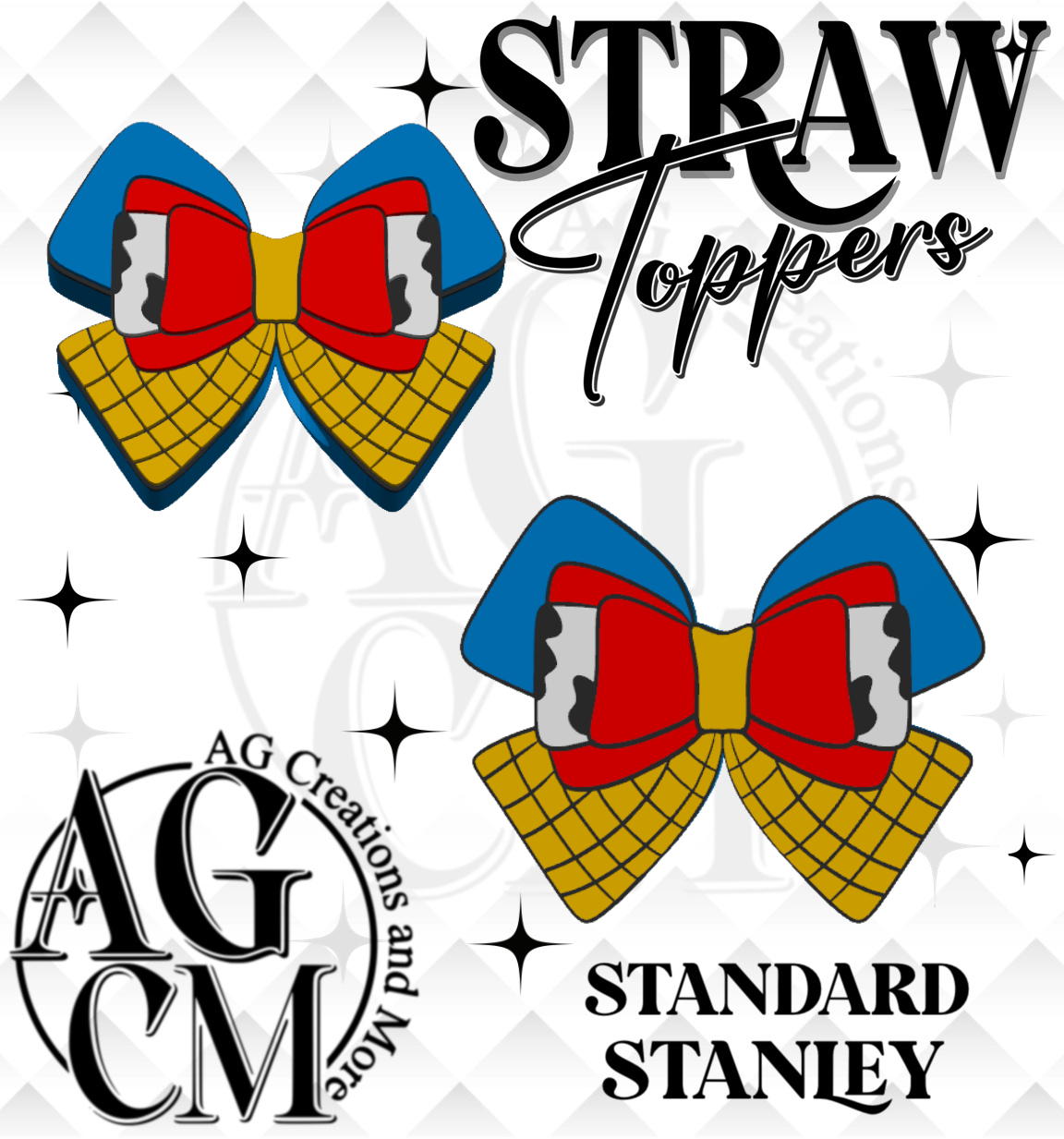 Red Cowhide Bow (TS) 3D Straw Topper (wholesale)