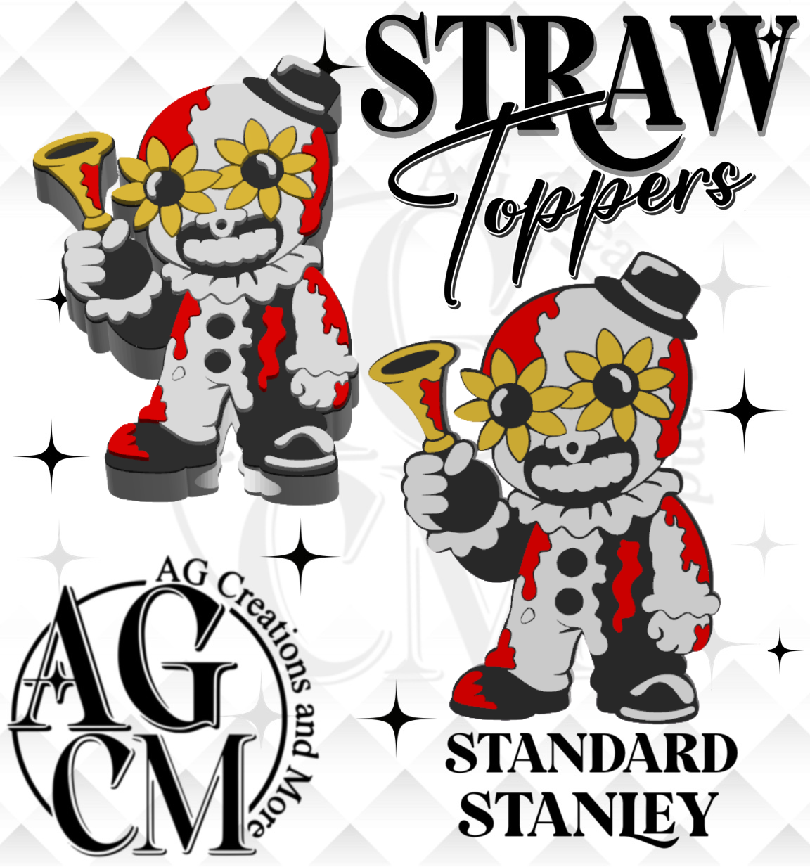 Terrifying Clown 3D Straw Topper 3MF File