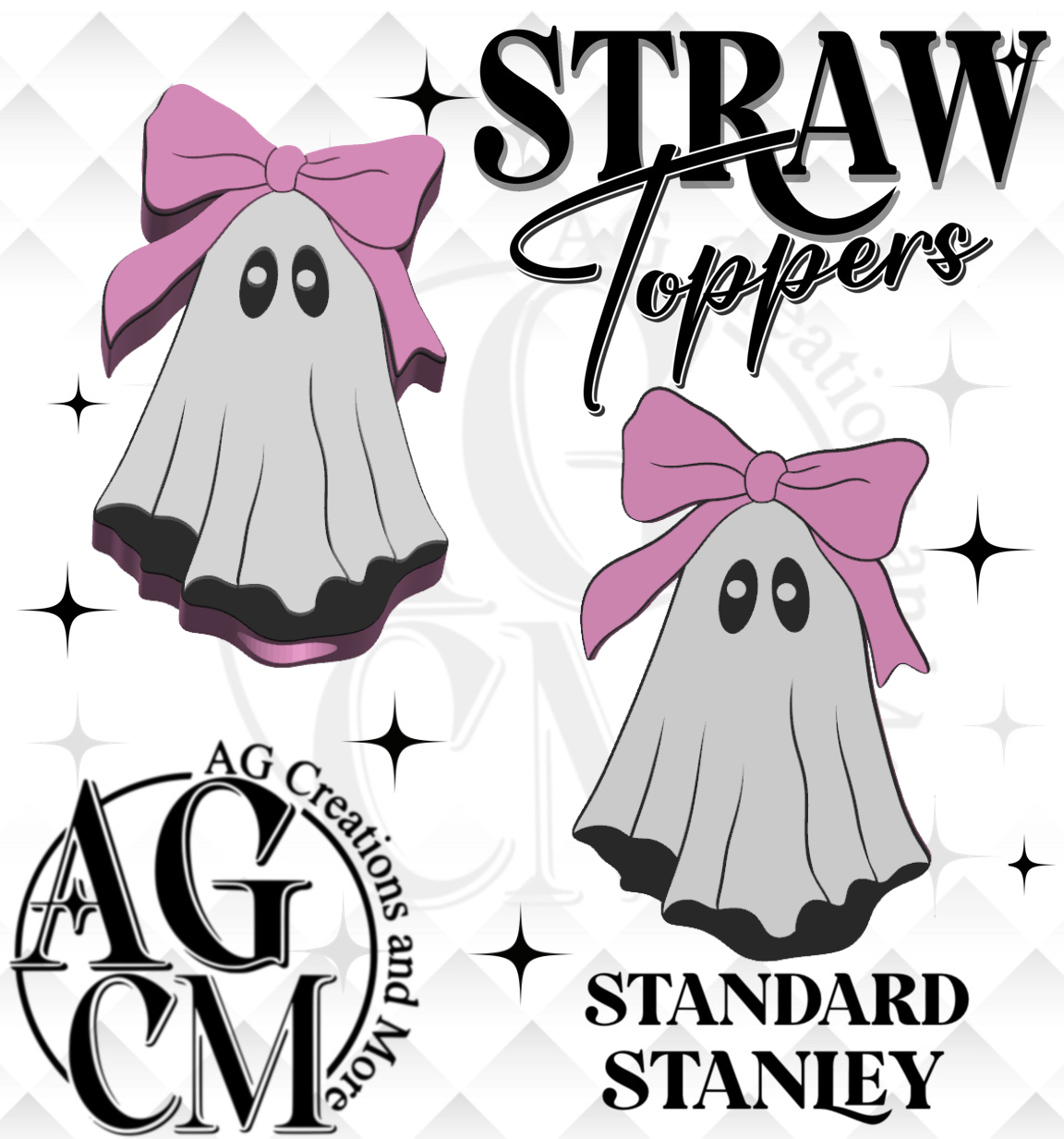 Ghost pink bow 3D Straw Topper 3MF File