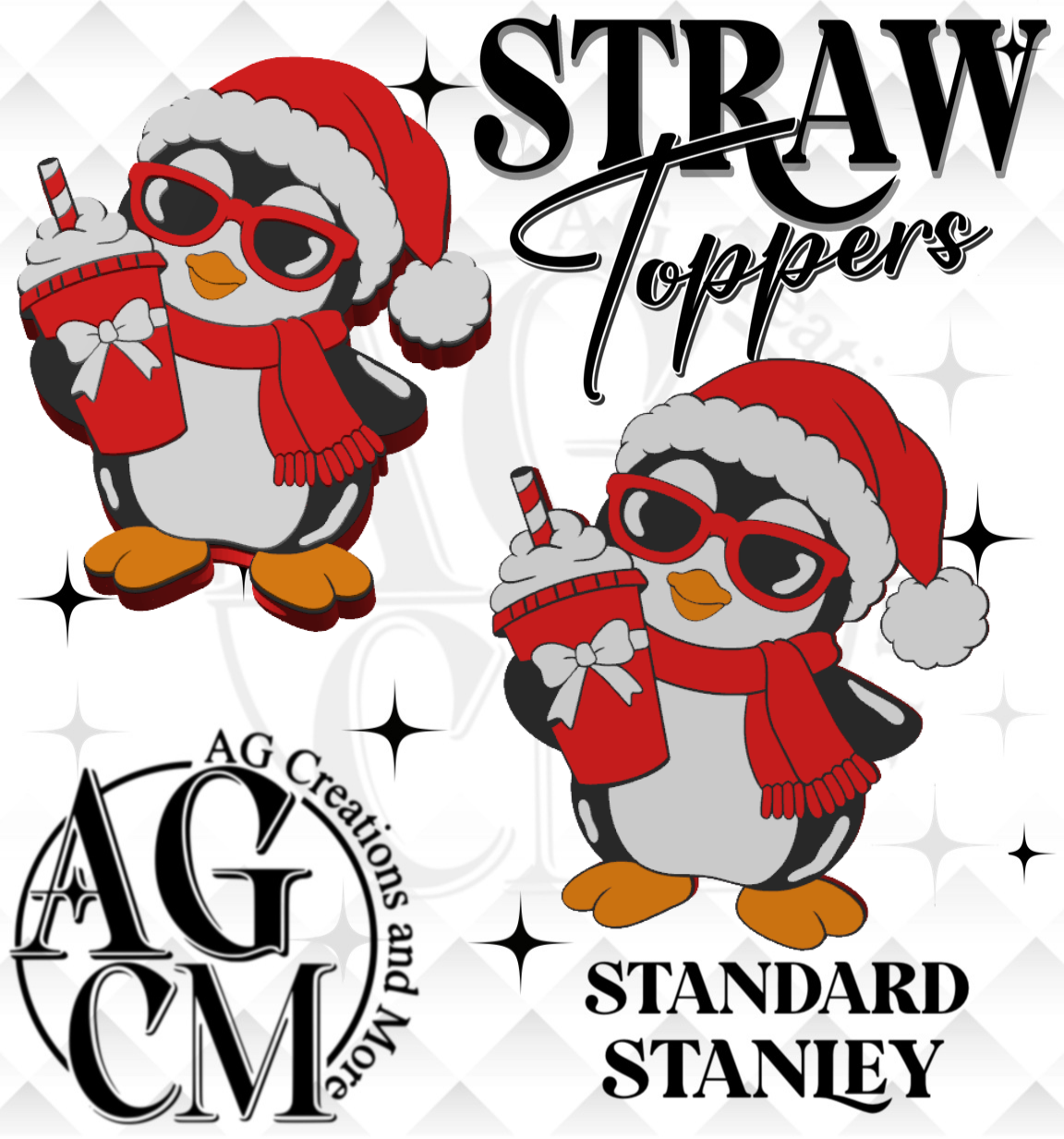 Penguin 3D Straw Topper 3MF File