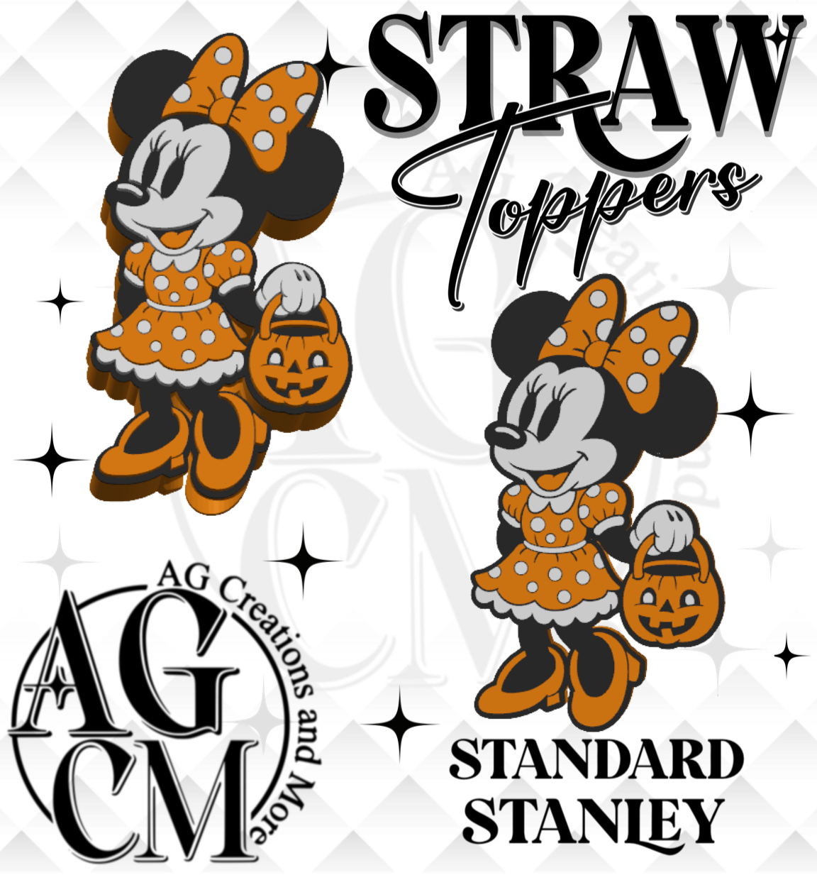 Vintage Girl Mouse Pumpkin 3D Straw Topper 3MF File