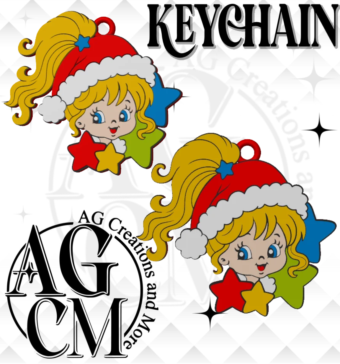 Rainbow Girl Christmas 3D Keychain STL / 3MF Files