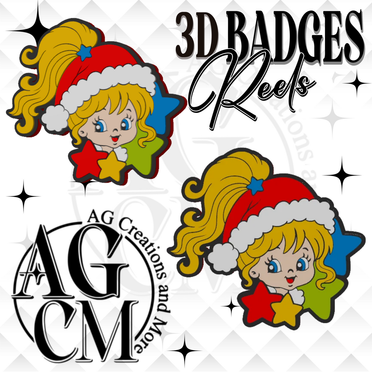 Rainbow Girl Christmas 3D Badges/ Reels (wholesale)