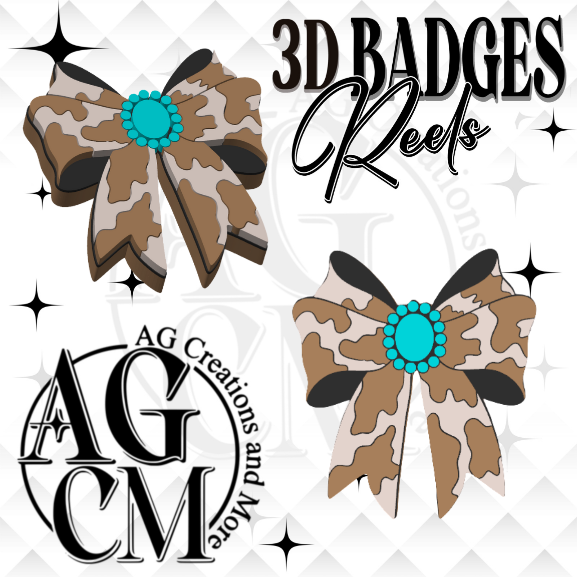 cowhide concho bow 3D Badges/ Reels (wholesale)