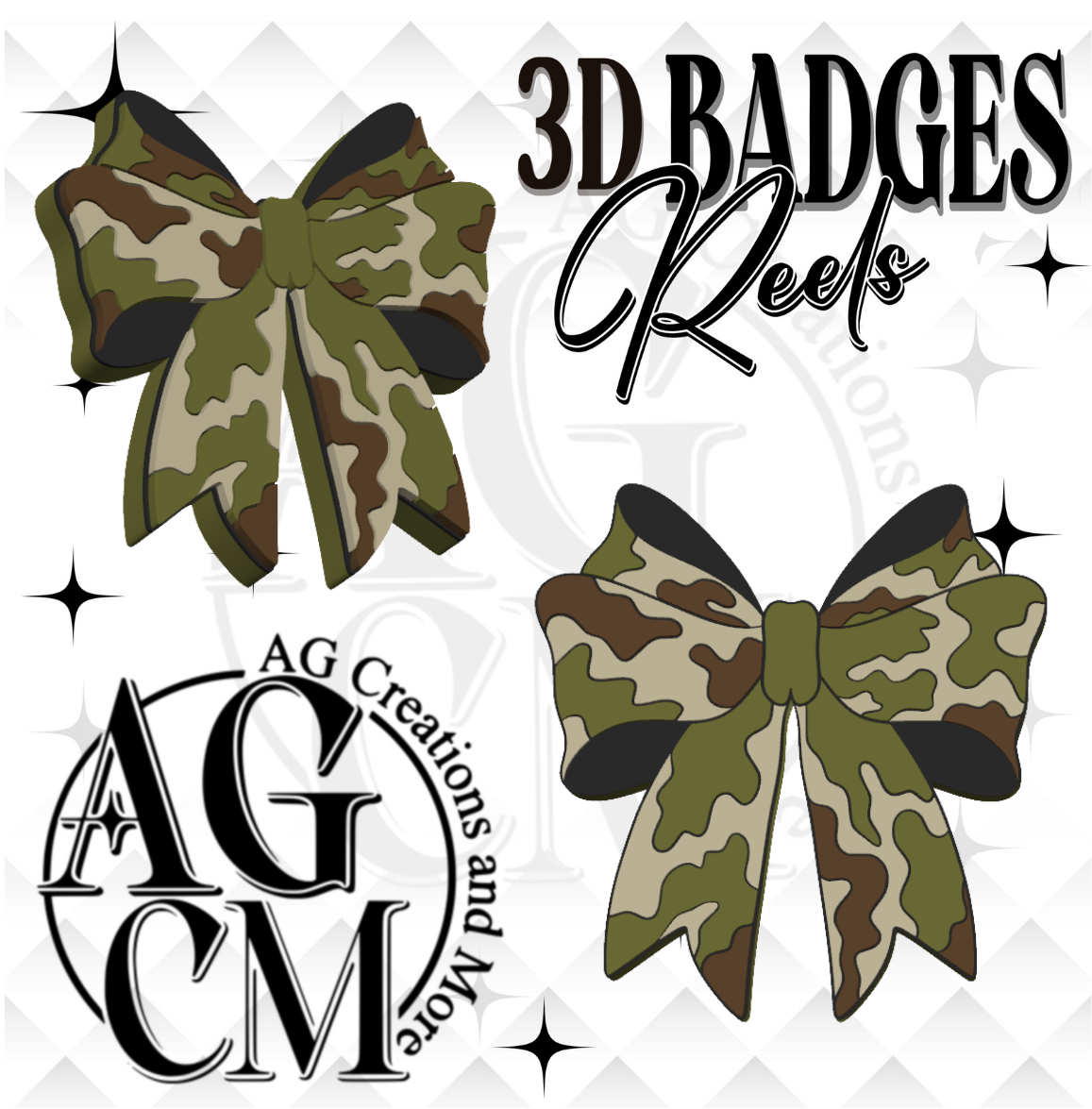 Camouflage Bow 3D Badges/ Reels (wholesale)