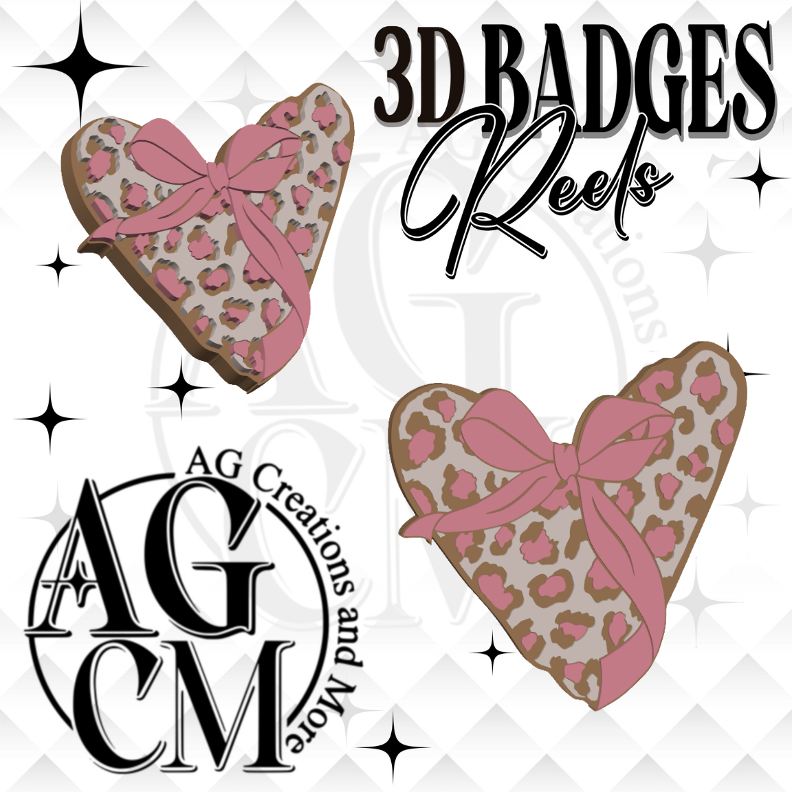 Leopard Heart 3D Badges/ Reels (wholesale)