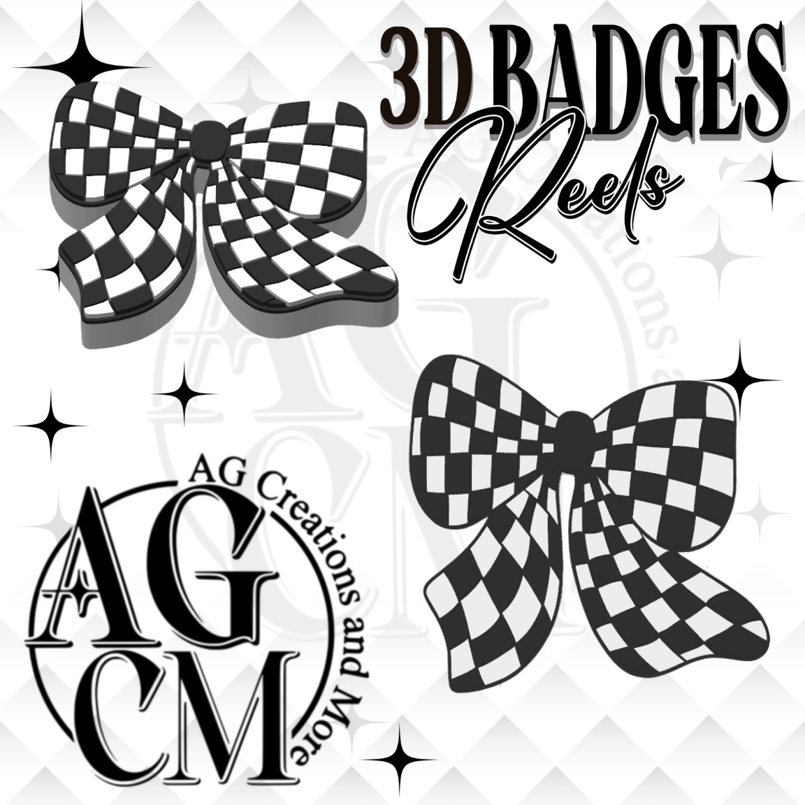 Checker Bow 3D Badges/ Reels