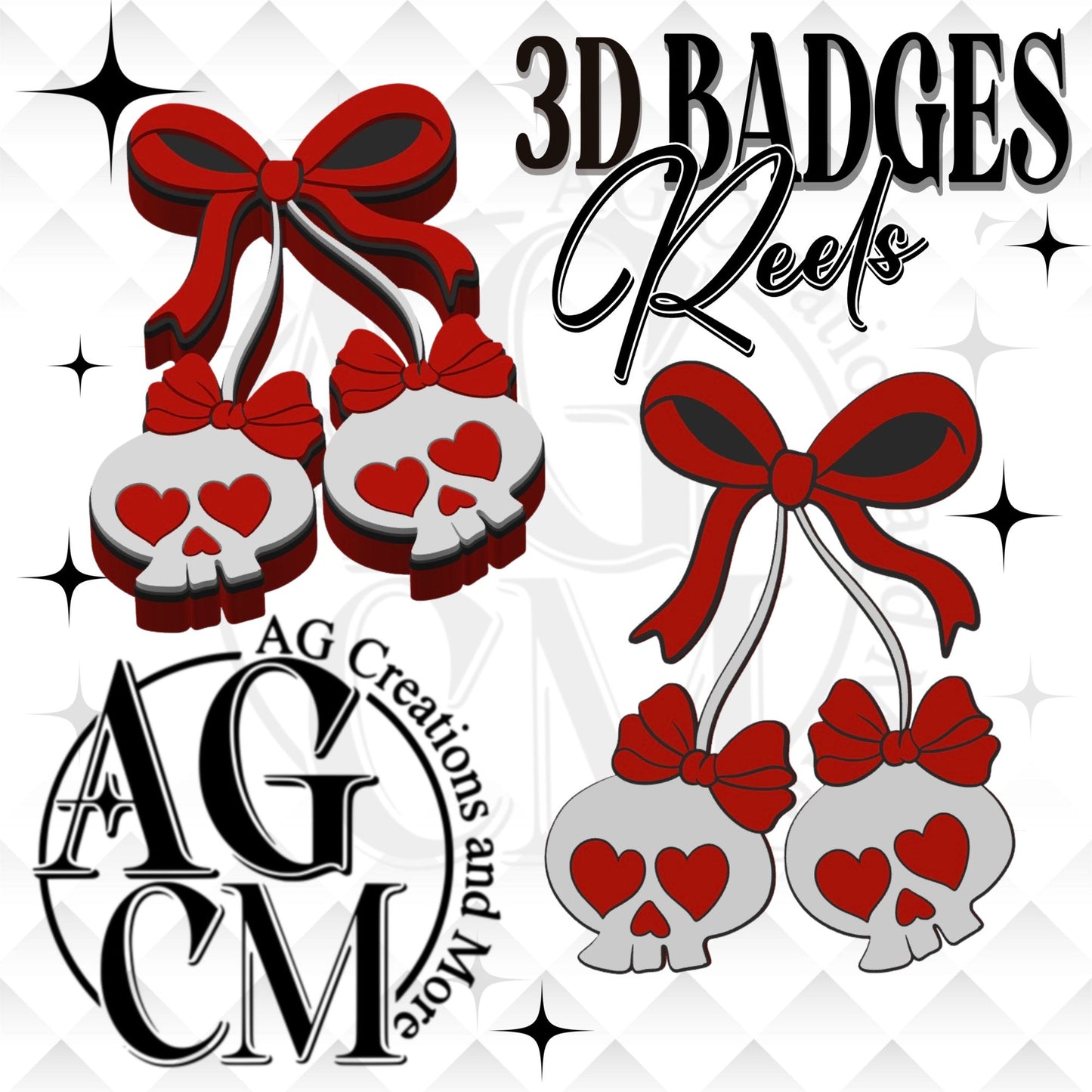 Cherry Skull 3D Badges/ Reels (wholesale)