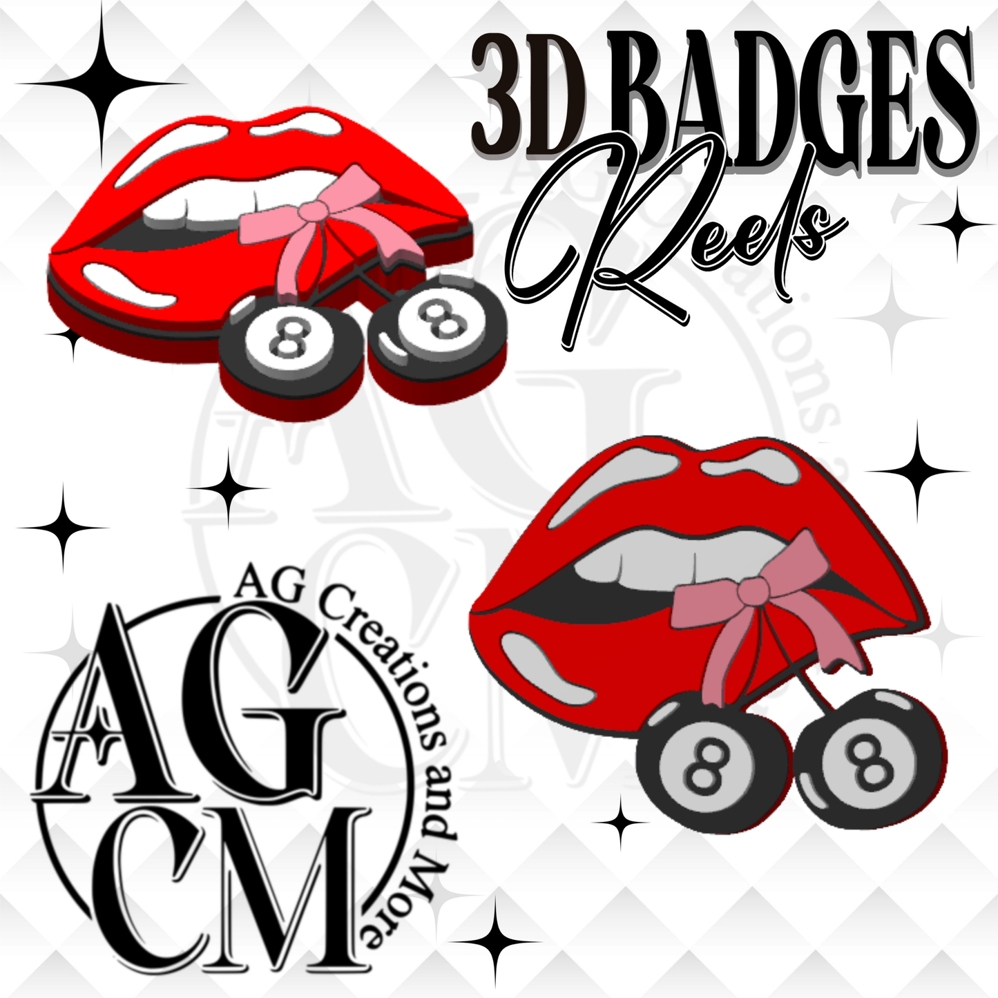 8ball lips cherry 3D Badges/ Reels (wholesale)