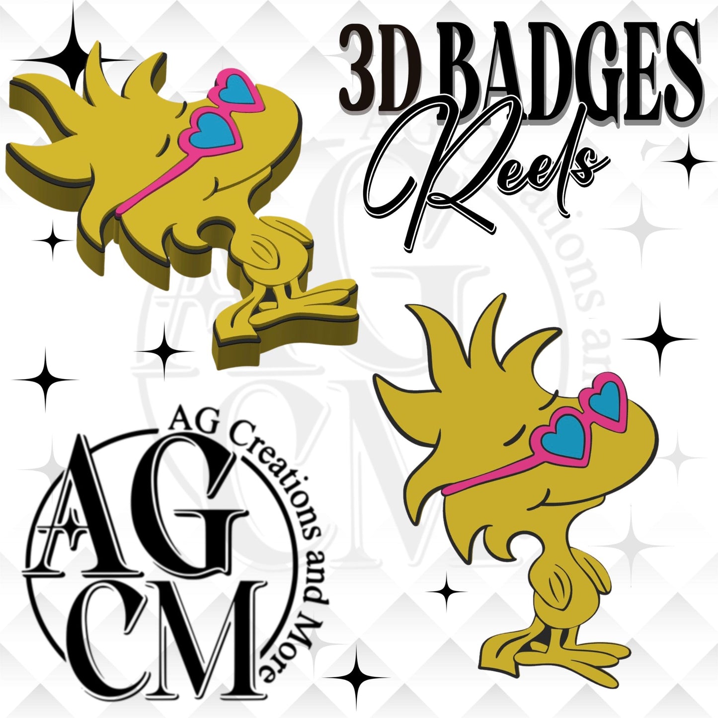 Yellow Bird Glasses 3D Badges/ Reels 3MF File
