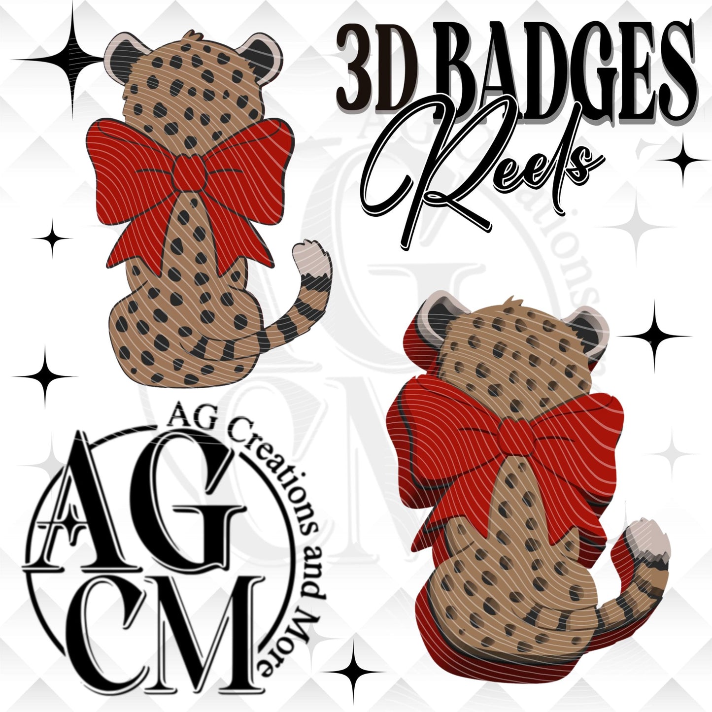 Cheetah Red bow Badges/ Reels (wholesale)