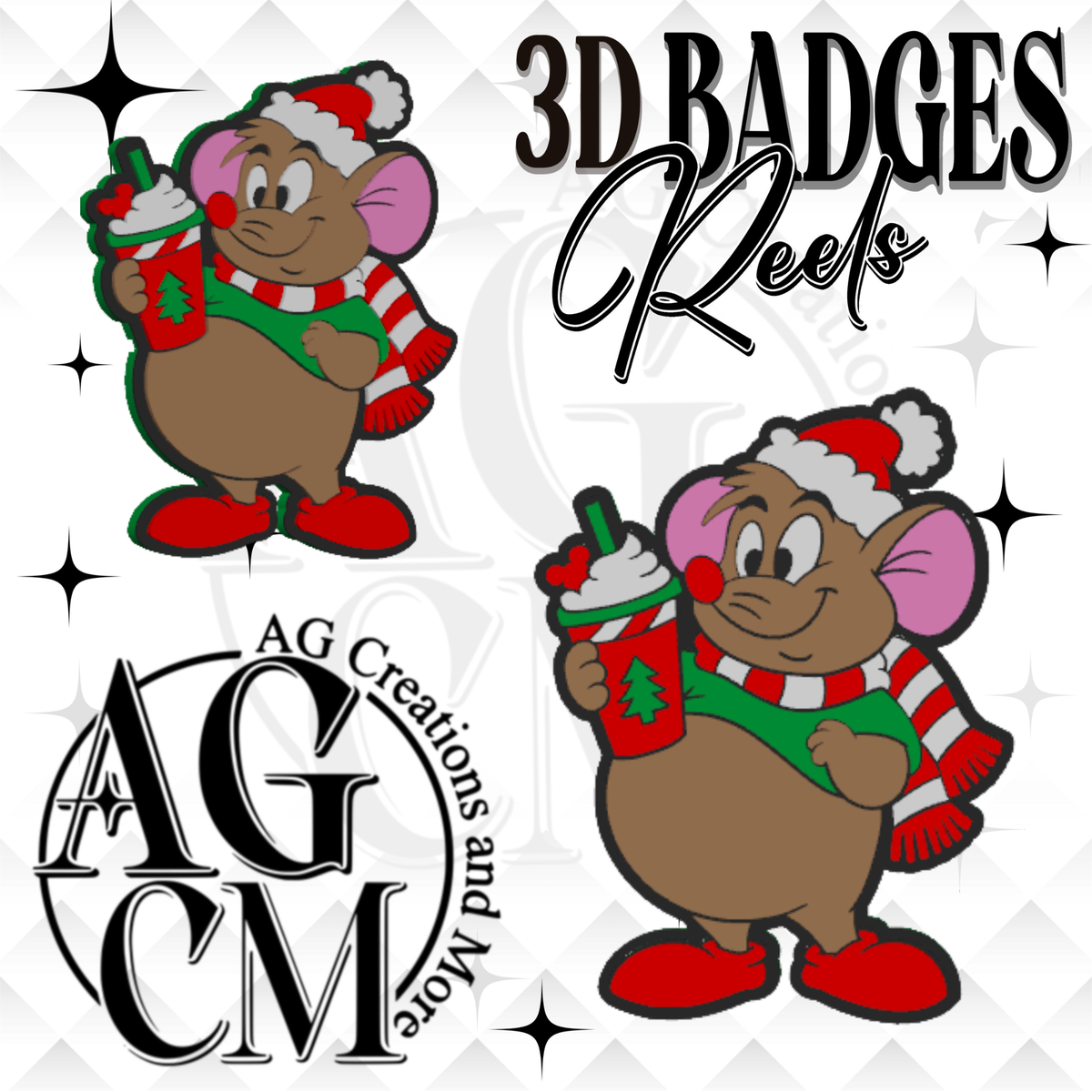 Christmas Mouse 3D Badges/ Reels (wholesale)